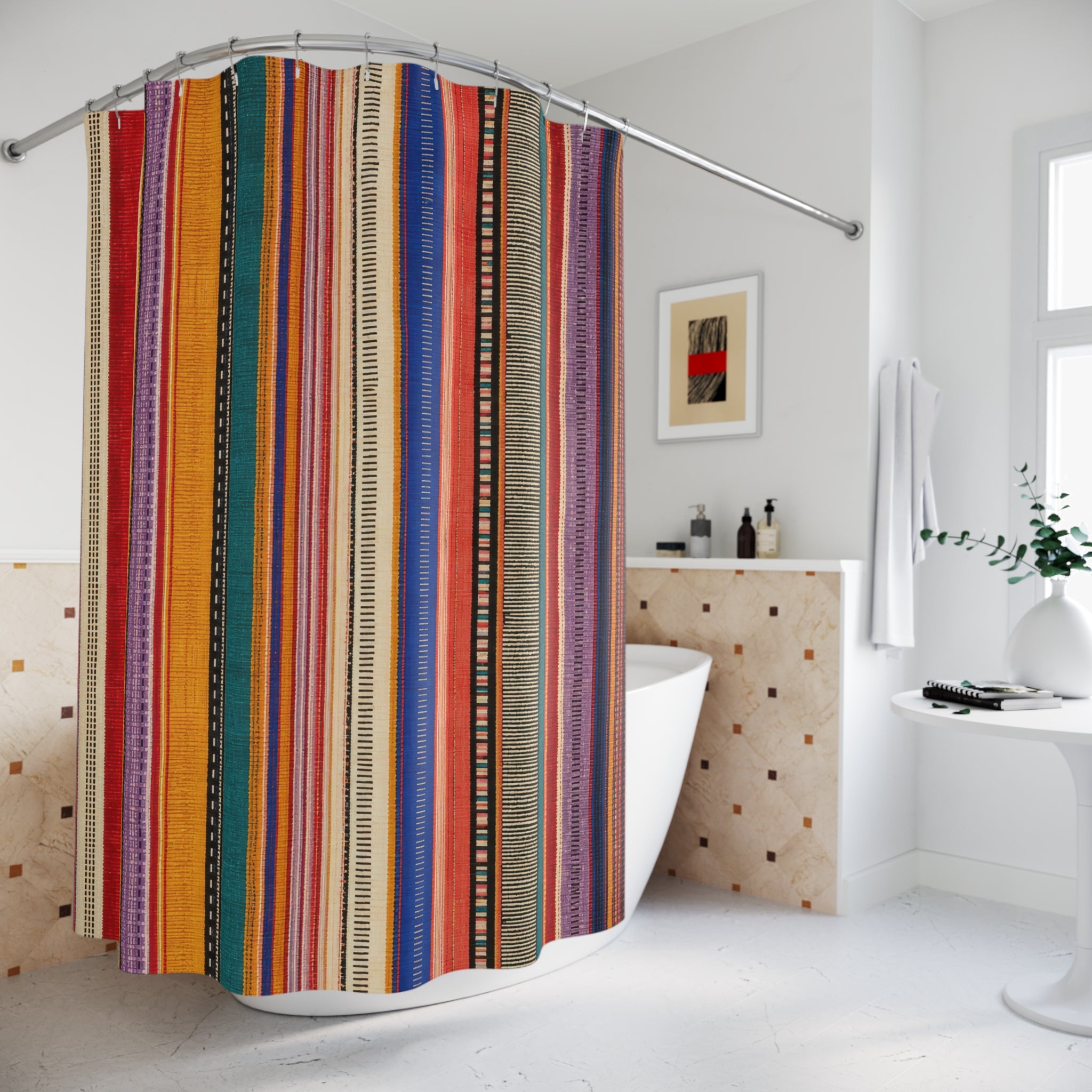 Vivid Boho Rainbow Stripe Shower Curtain