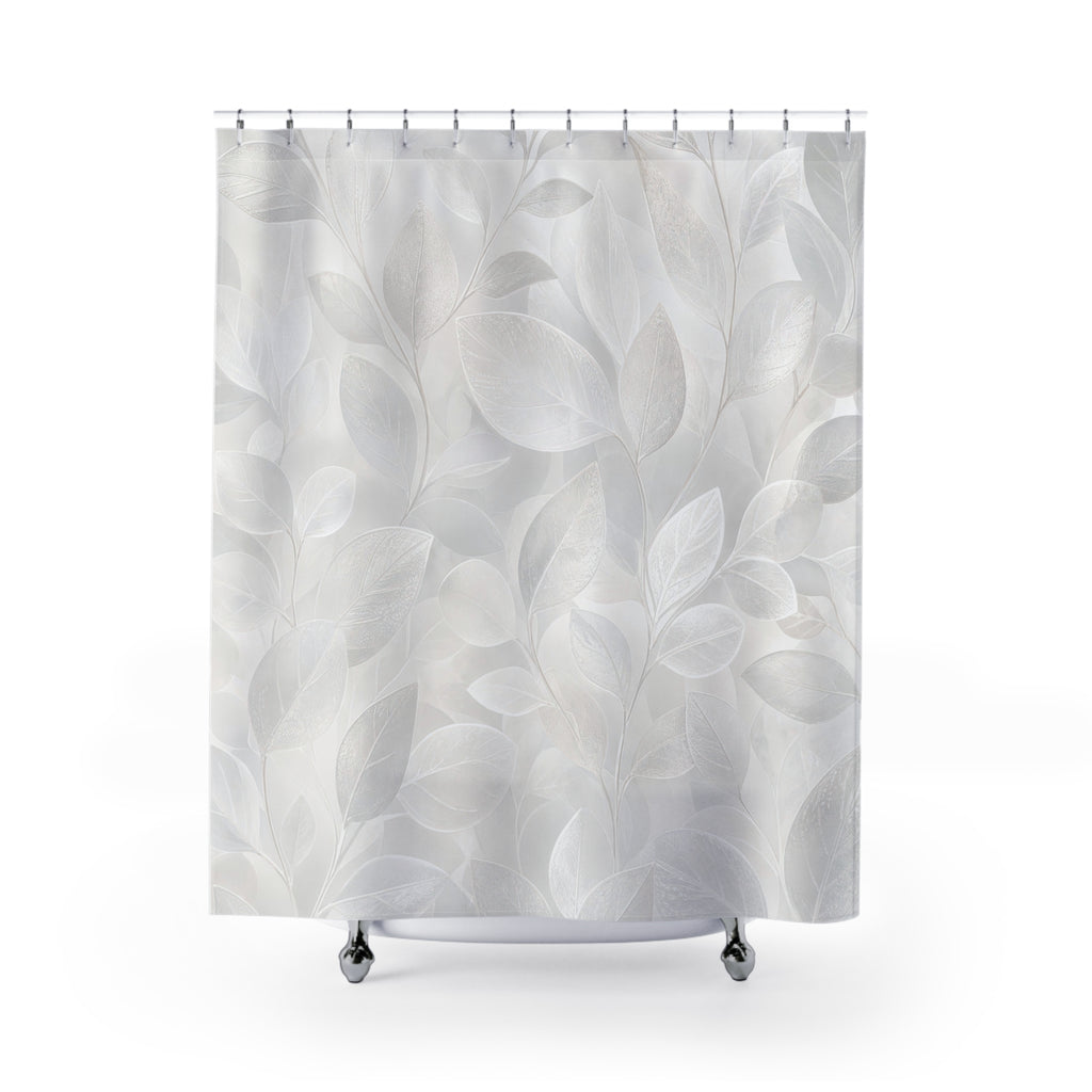 White Frosted Botanical Shower Curtain