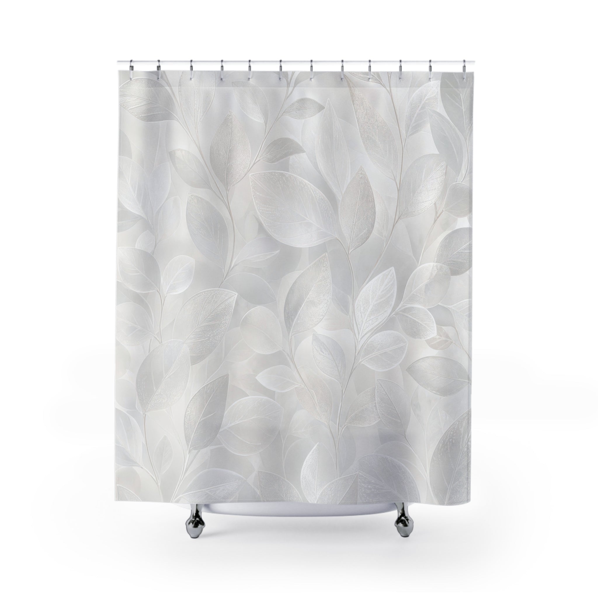 White Frosted Botanical Shower Curtain
