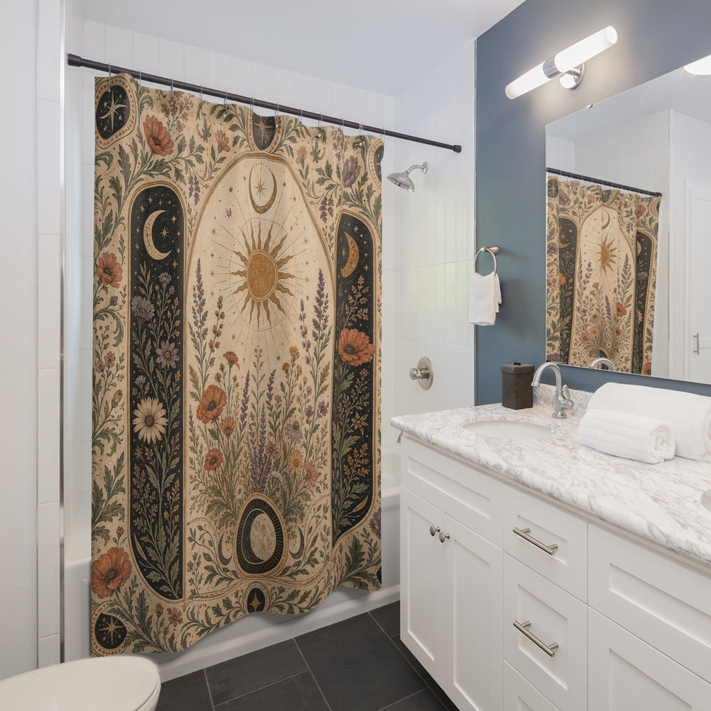 Black Terracotta Sun Moon Shower Curtain
