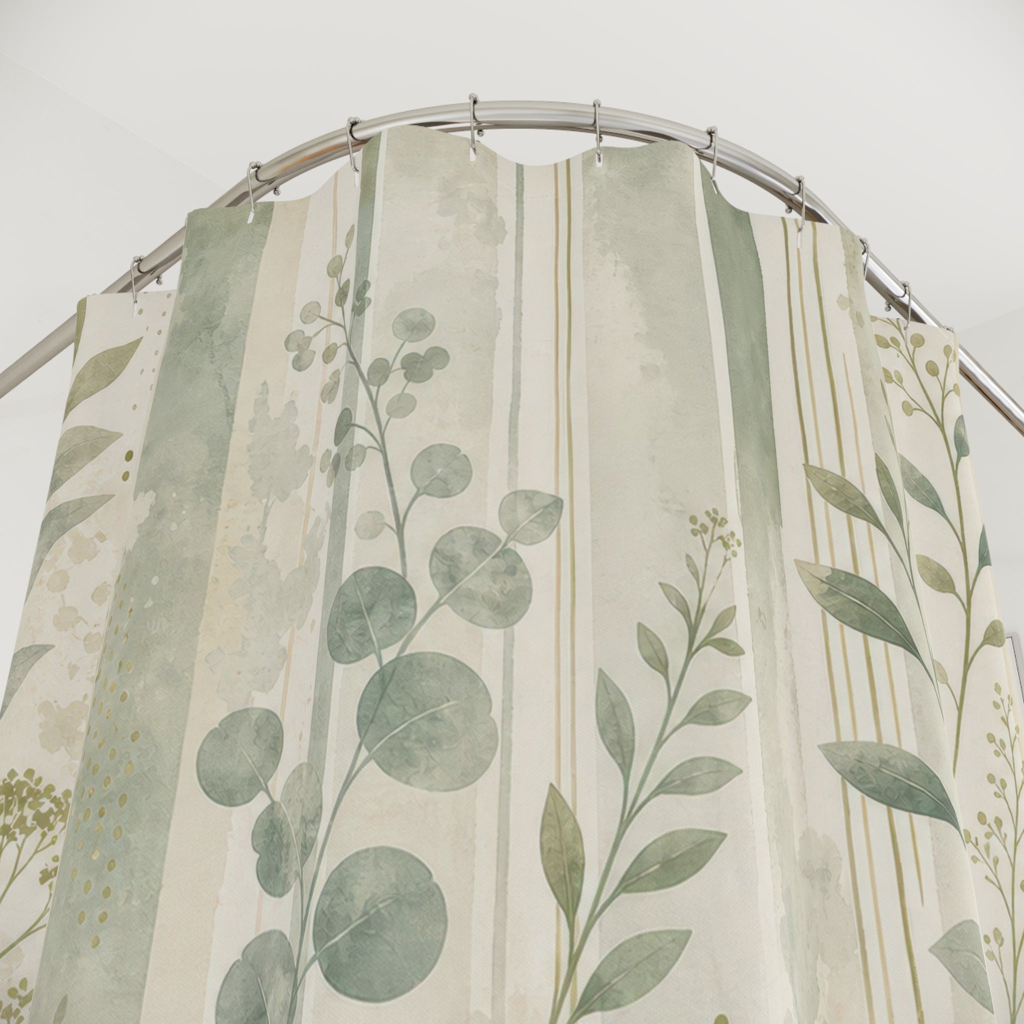 Sage Leaf Stripe Collage Shower Curtain