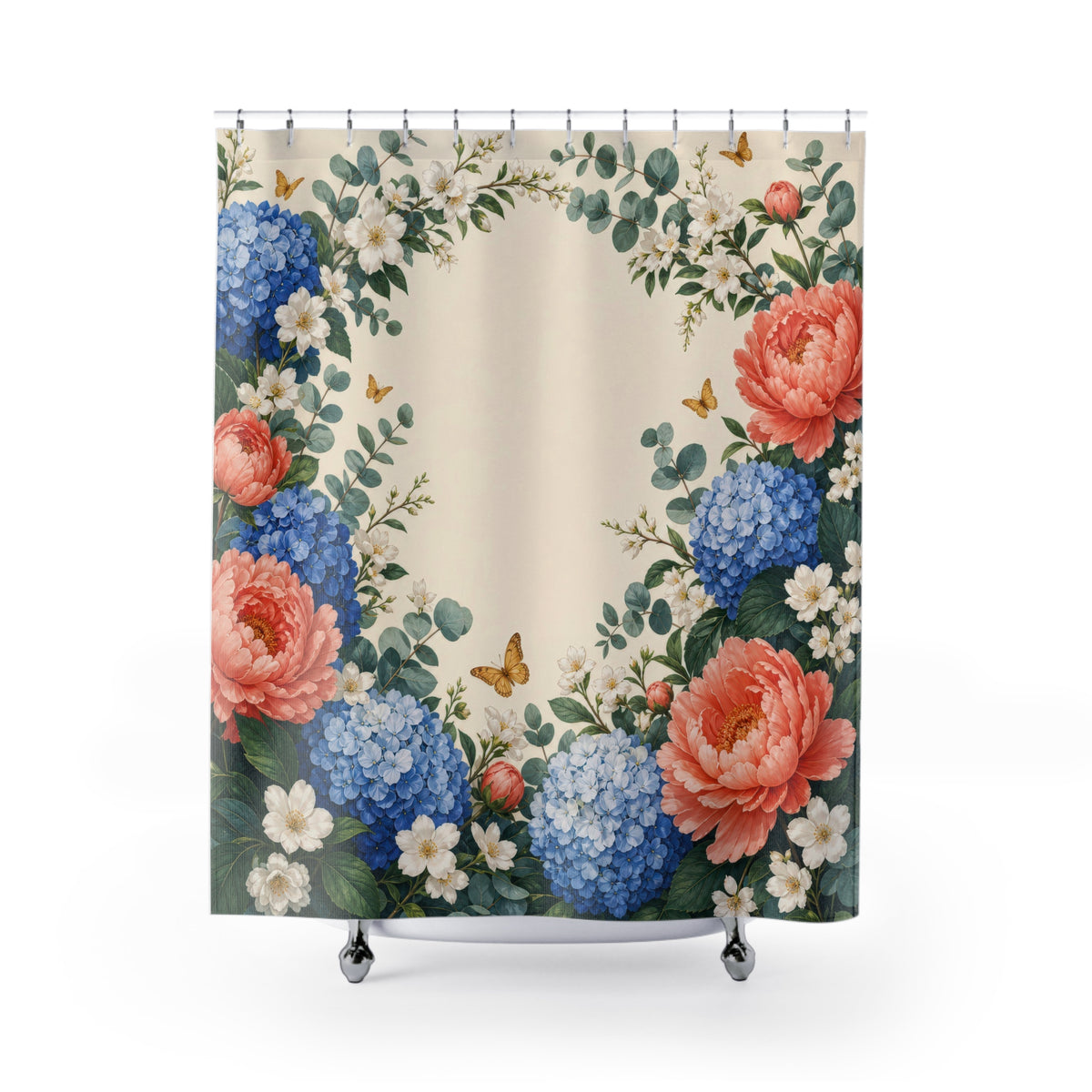 Best Signature Hydrangea Peony Garden shower curtain with full front view