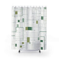 Modern Shower Curtain, Green White Grid Bath Decor, Abstract Line Pattern, Minimal Guest Bathroom Decor, Sage Geometric Style Decor