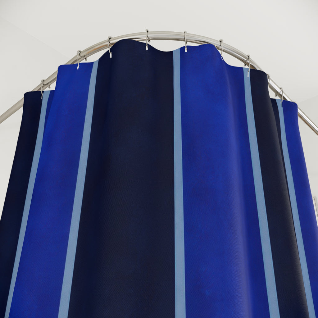 Navy Cobalt Vertical Panel Stripe Shower Curtain