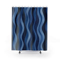 Navy Cobalt Ripple Stripe Shower Curtain