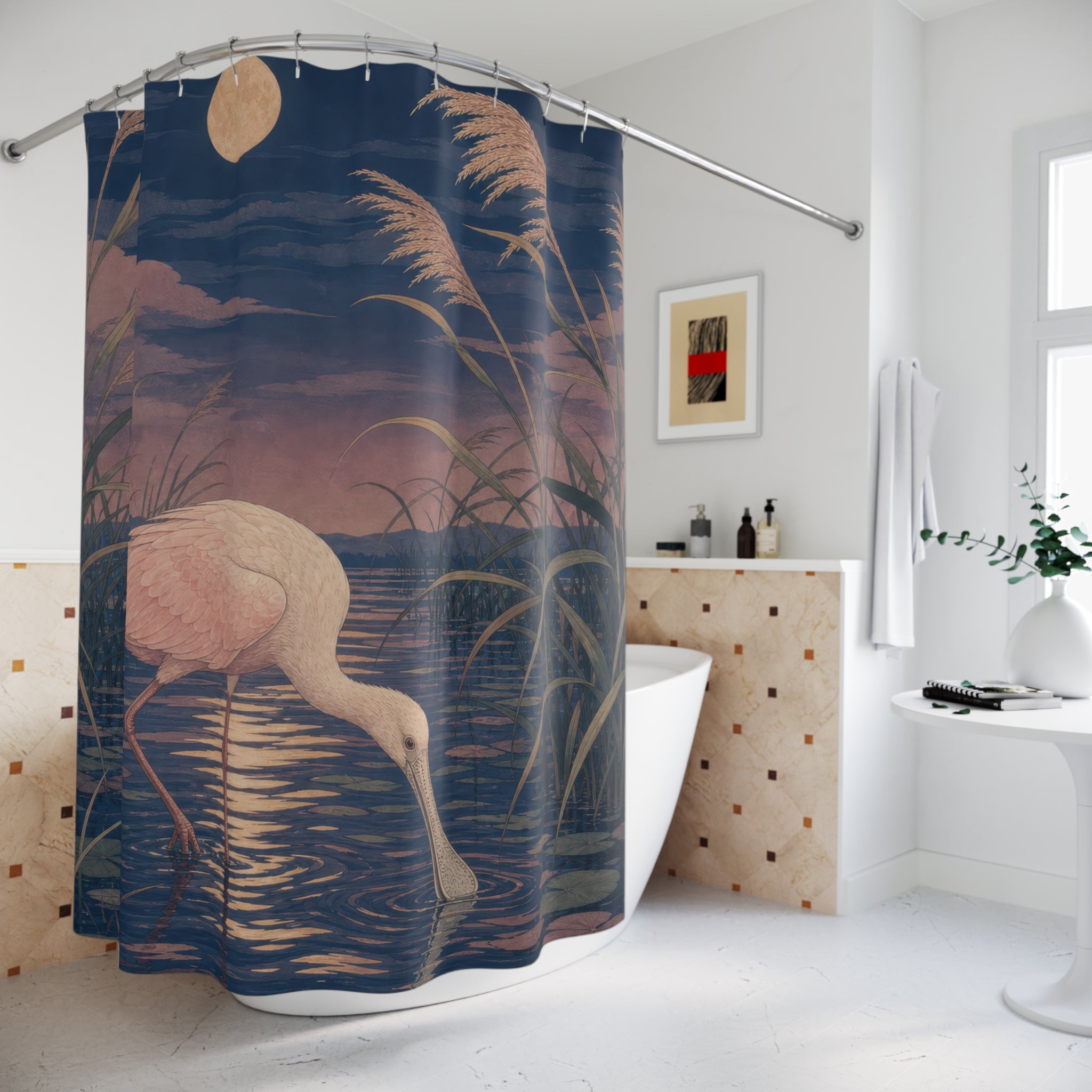 Moonlit Japanese Spoonbill Shower Curtain