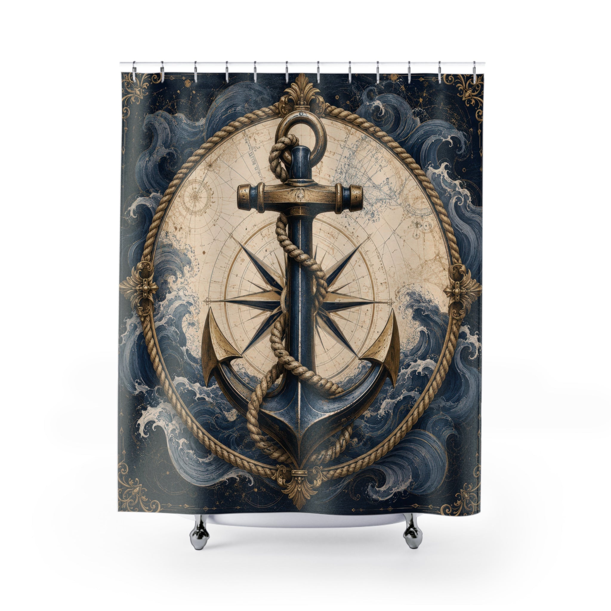 Navy Nautical Anchor Shower Curtain