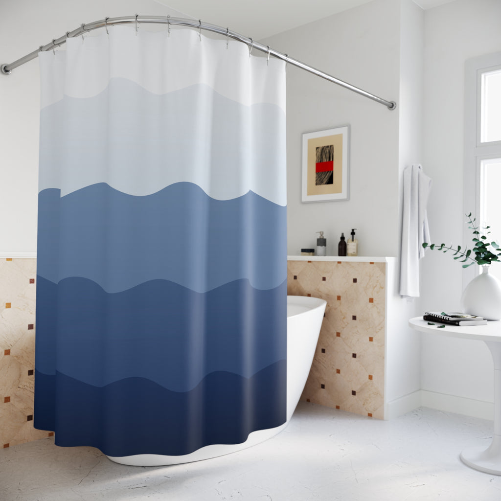 Blue and White Wave Gradient Shower Curtain