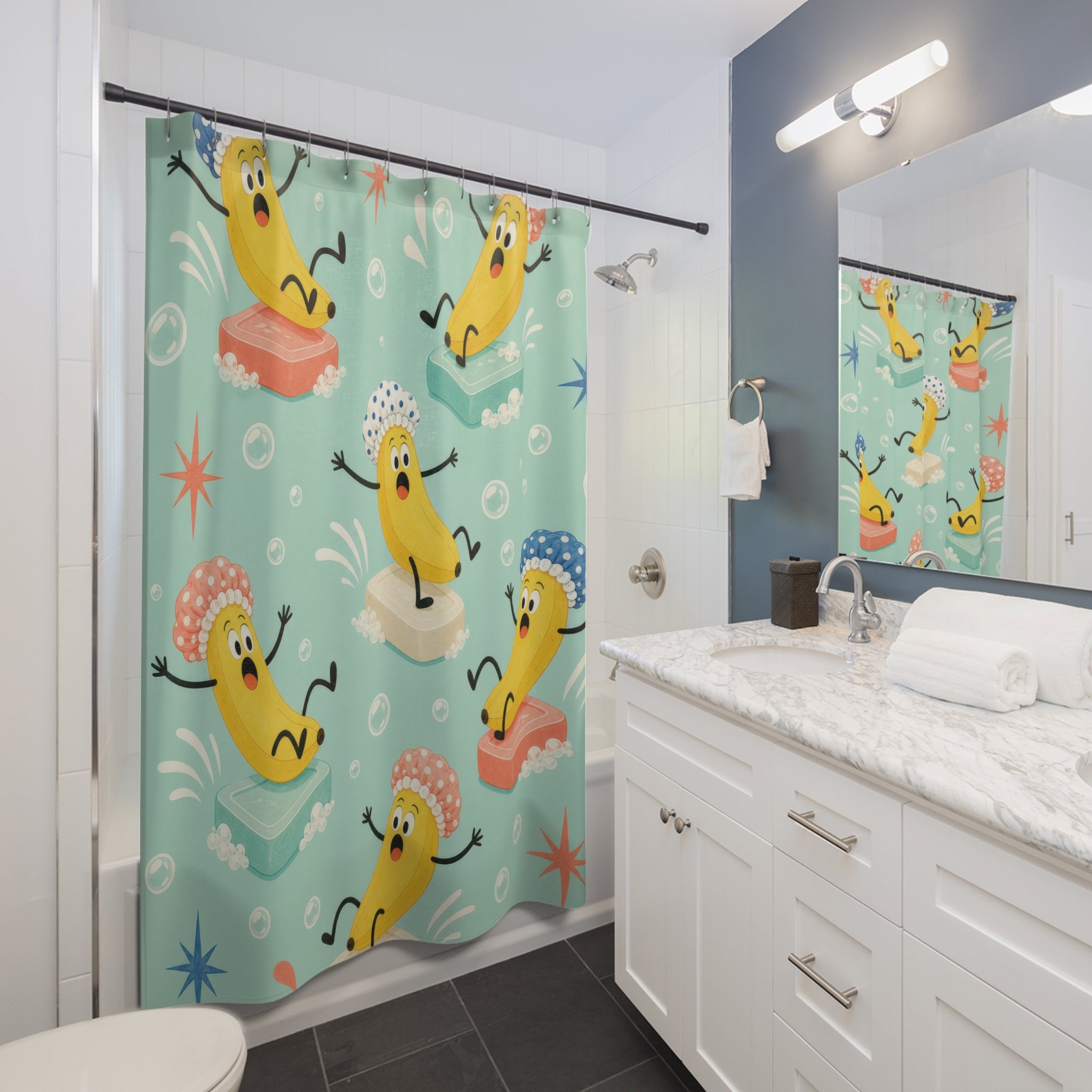 Banana Shower Cap Shower Curtain