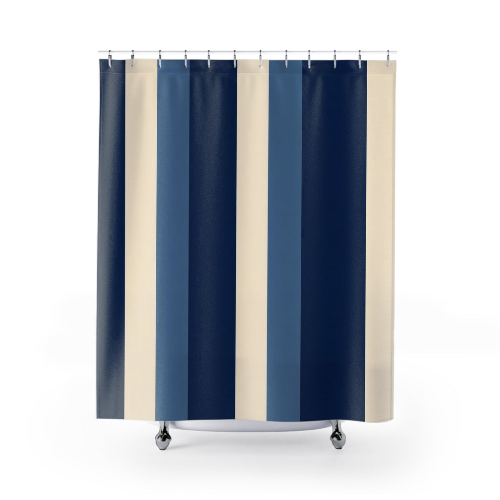 Navy Denim Blue Color Block Shower Curtain