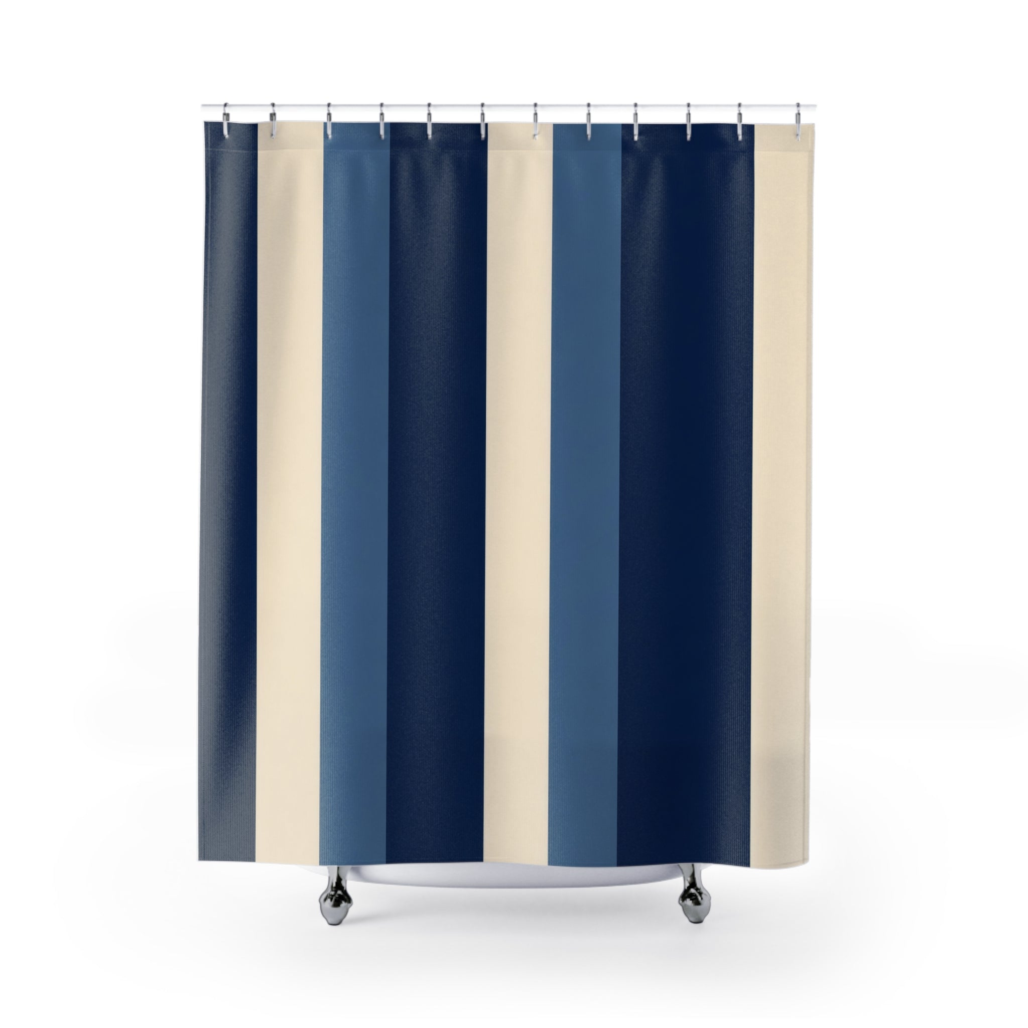 Navy Denim Blue Color Block Shower Curtain