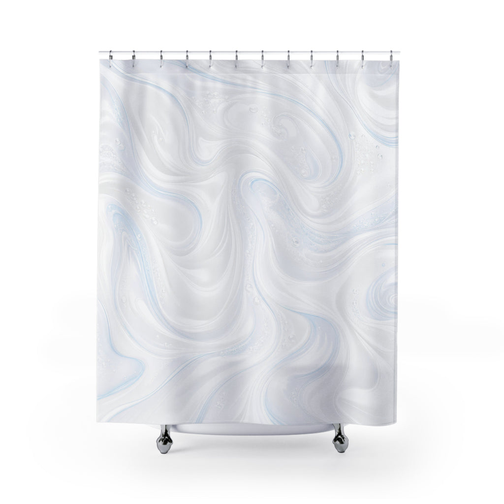 White Abstract Shower Curtain, Modern Marble Bath Decor, Soft Swirl Pattern, Minimal Guest Bathroom Decor, Spa Neutral White Style