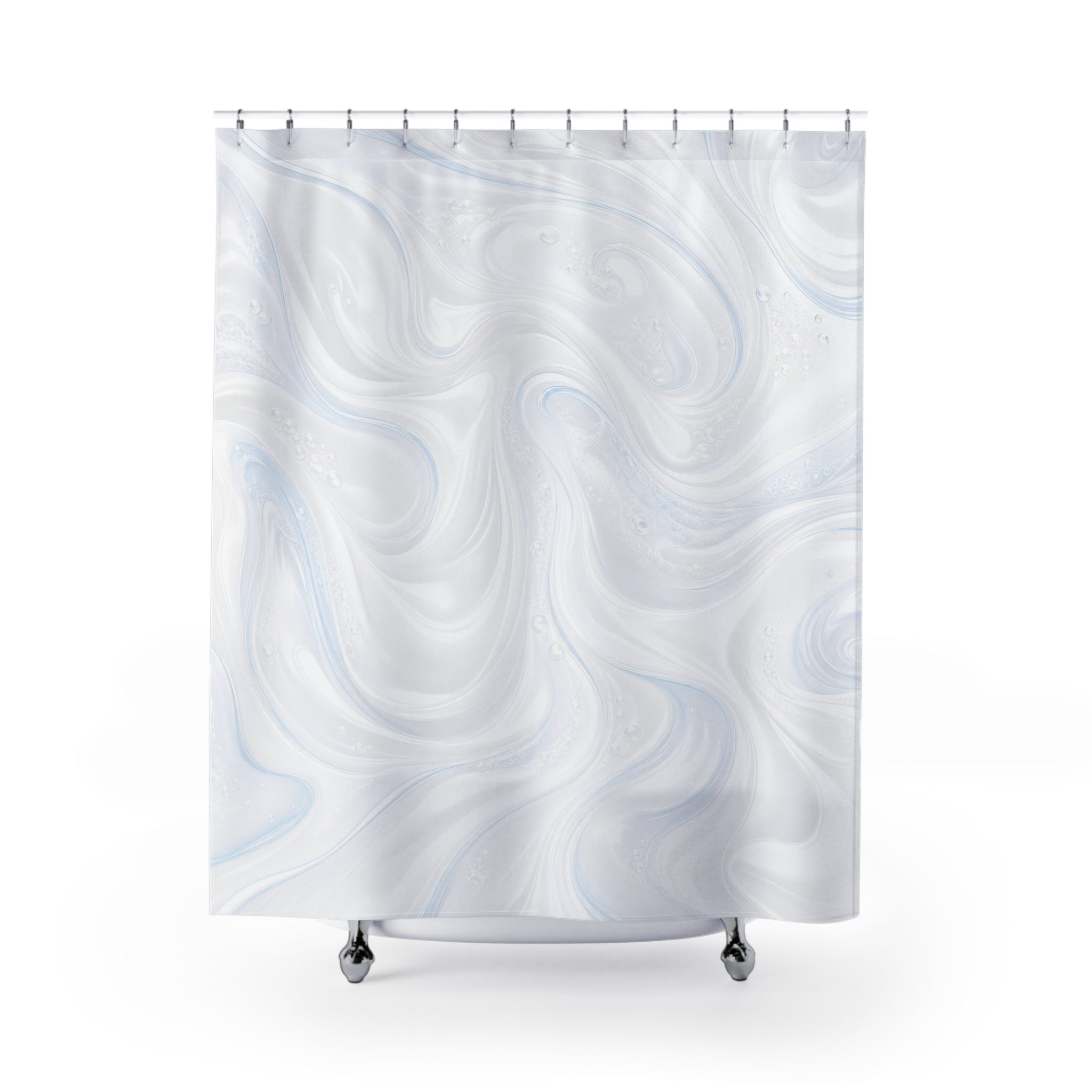 White Abstract Shower Curtain, Modern Marble Bath Decor, Soft Swirl Pattern, Minimal Guest Bathroom Decor, Spa Neutral White Style