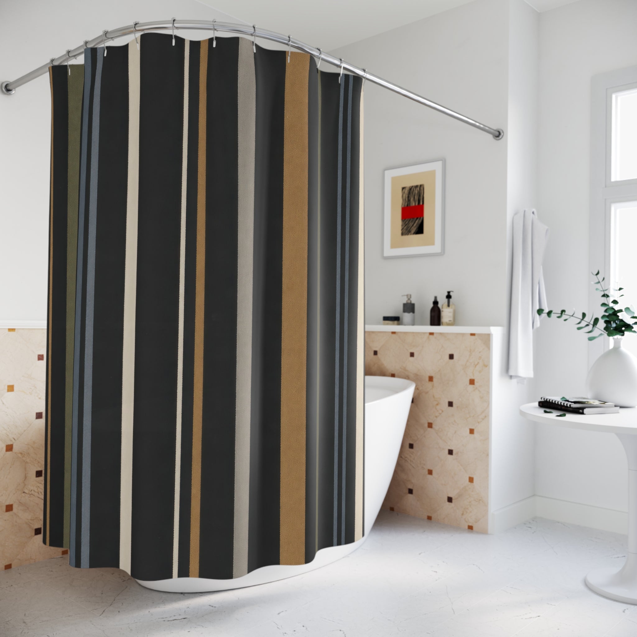 Charcoal Taupe Vertical Stripe Shower Curtain