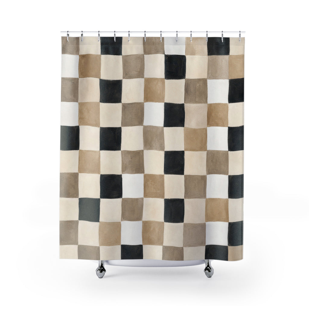 Black Beige Checkerboard Shower Curtain
