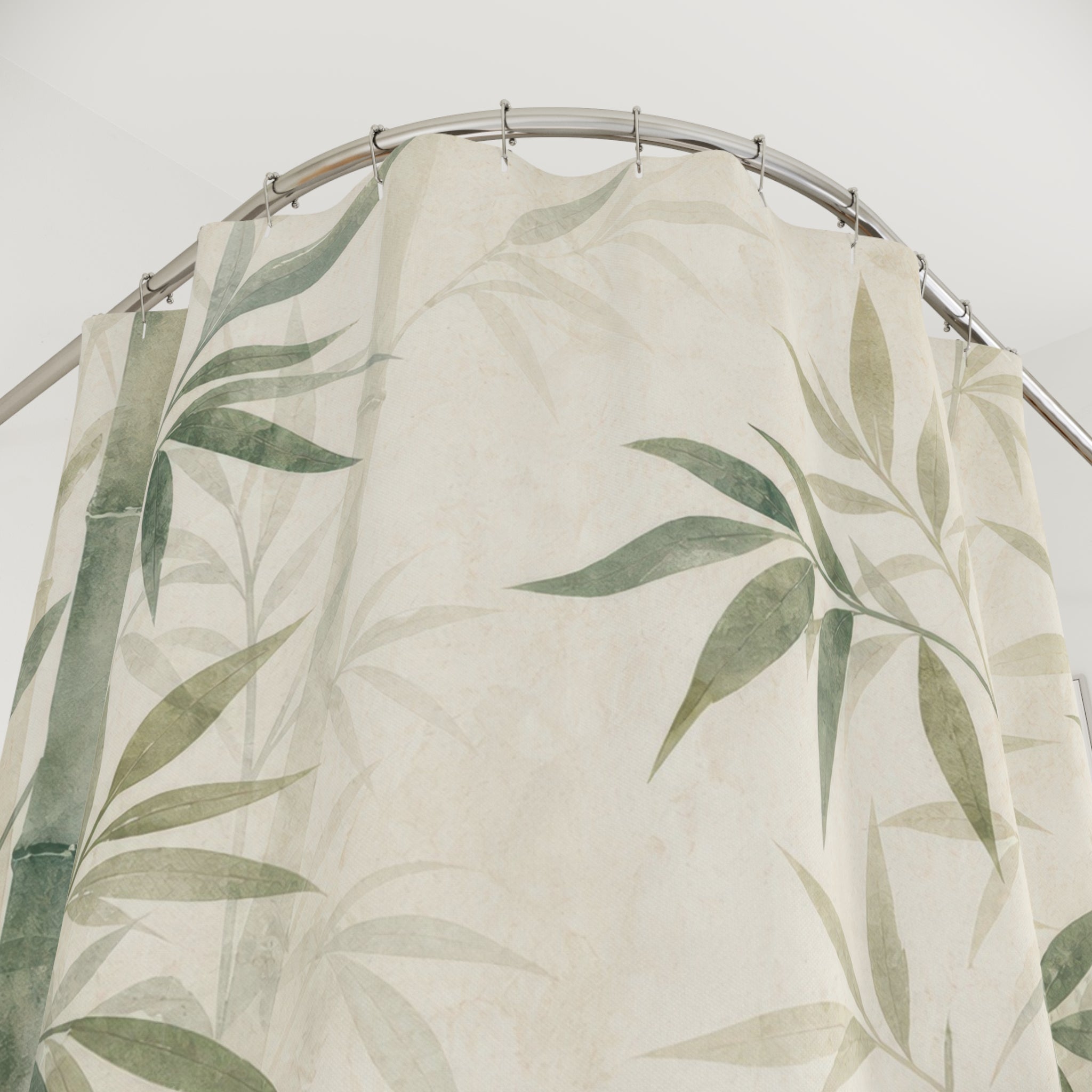 Mist Bamboo Leaf Print Shower Curtain