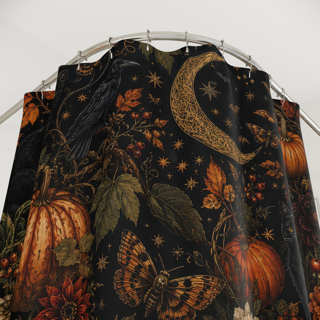 Halloween Shower Curtain: Gothic Pumpkin Cat