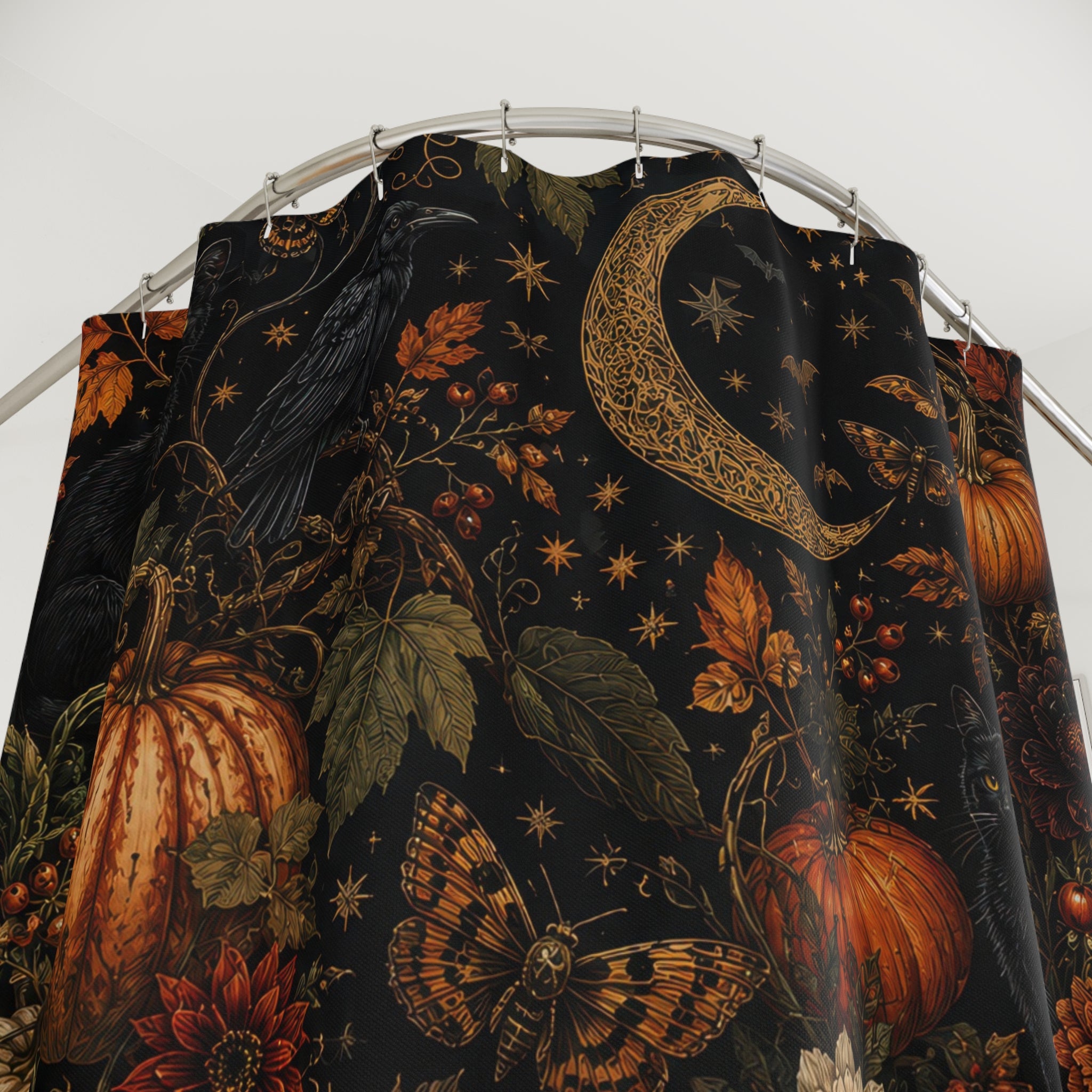 Halloween Shower Curtain: Gothic Pumpkin Cat