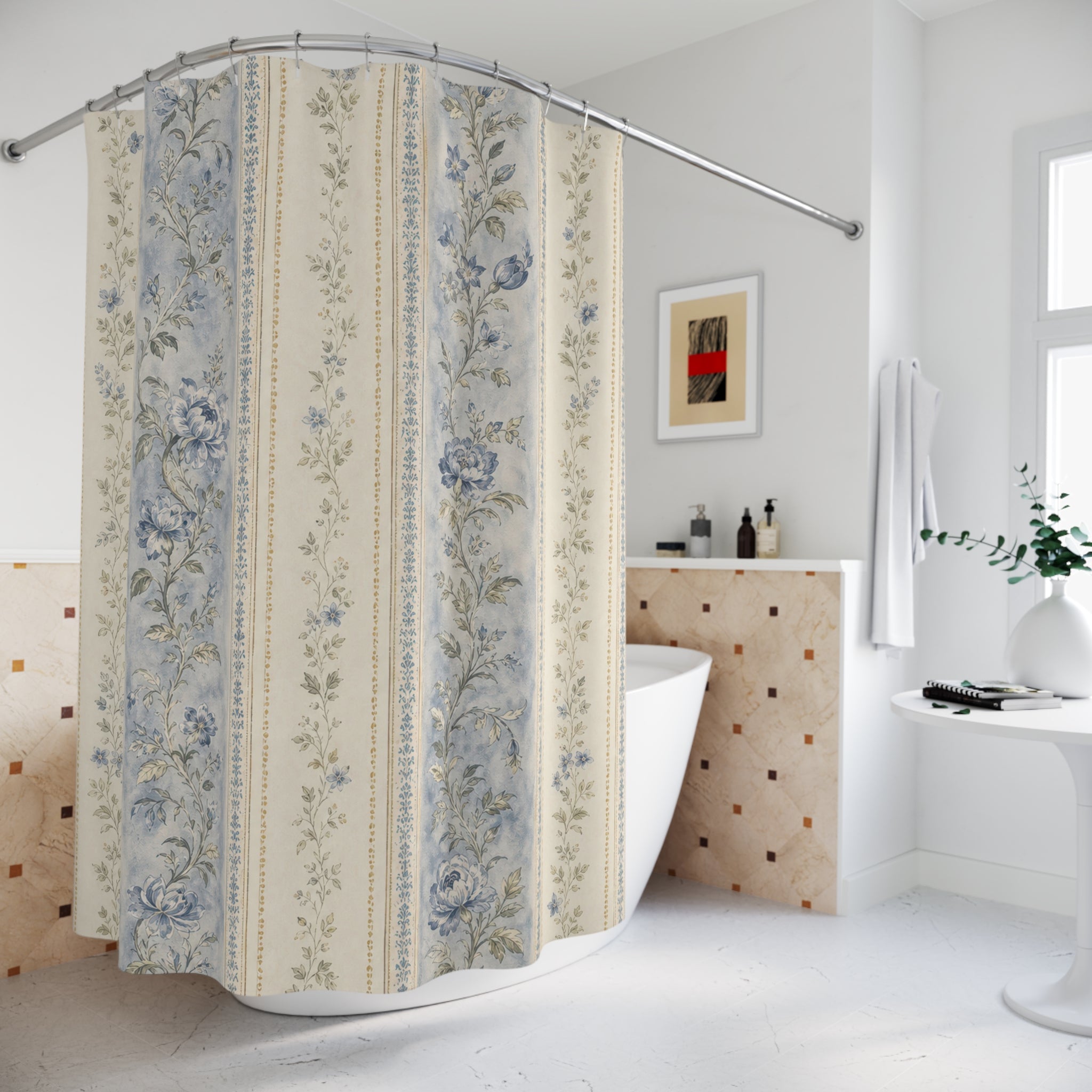 French Country Floral Border Shower Curtain