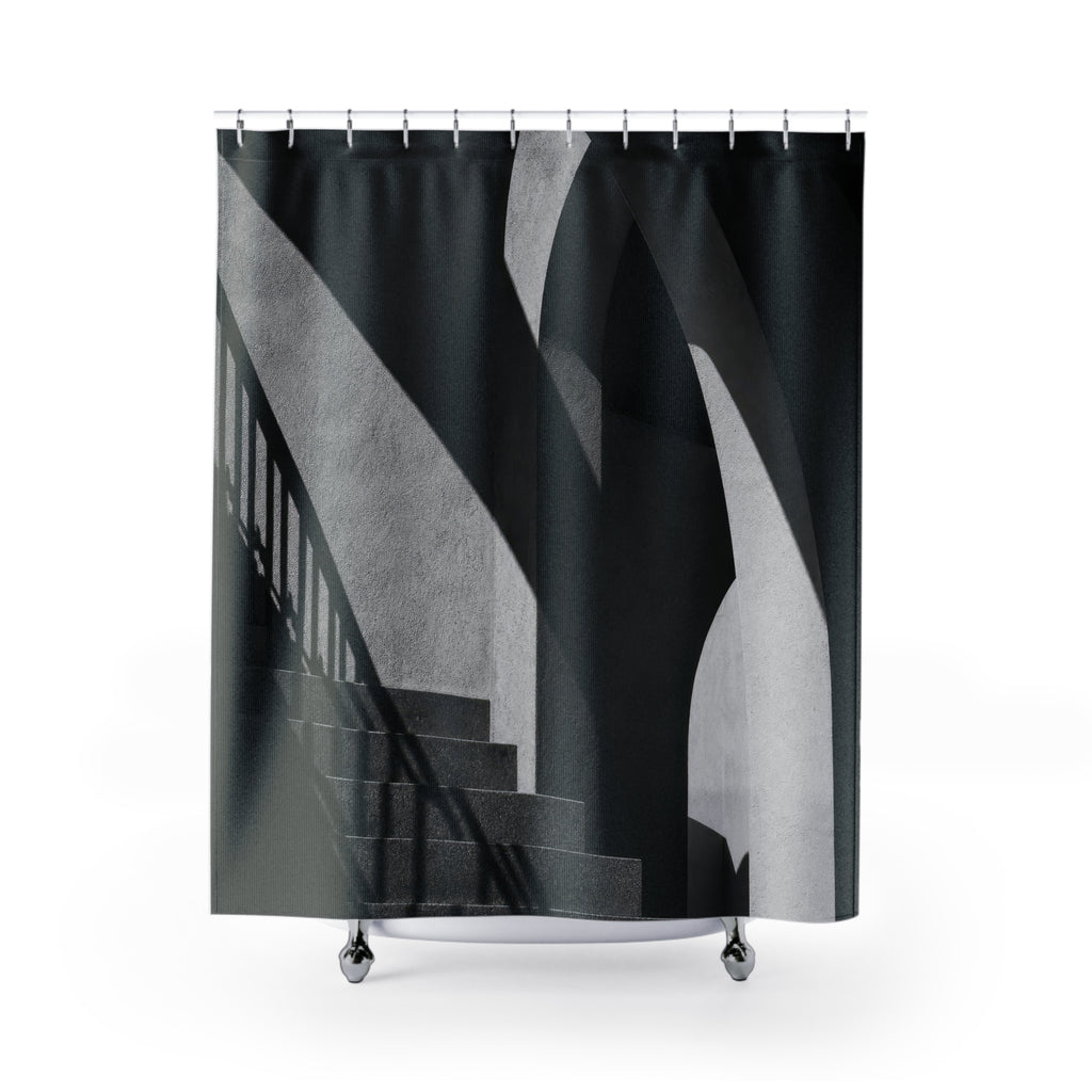 Black White Shower Curtain, Architectural Bath Decor, Modern Stair Arch Pattern, Graphic Guest Bathroom Decor, Urban Style, Monochrome Style