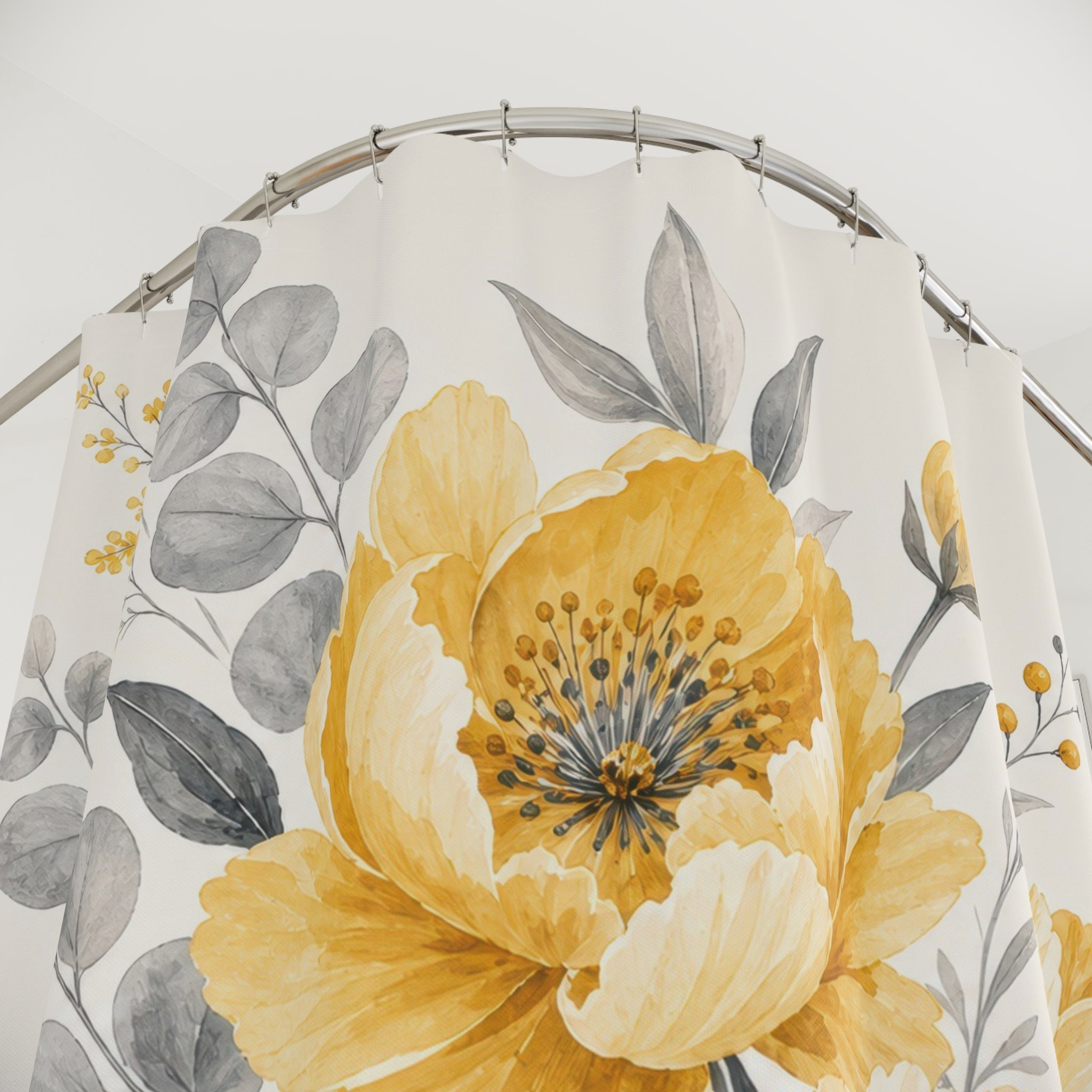 Gray Yellow Floral Shower Curtain: Gray Yellow Shower Curtain