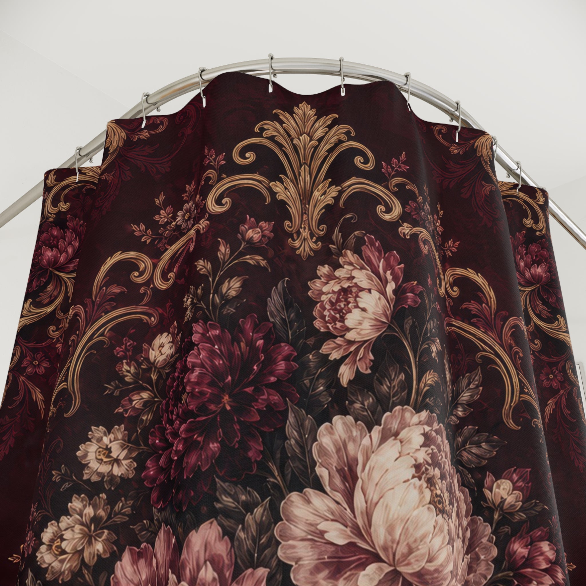 Burgundy Baroque Floral Shower Curtain