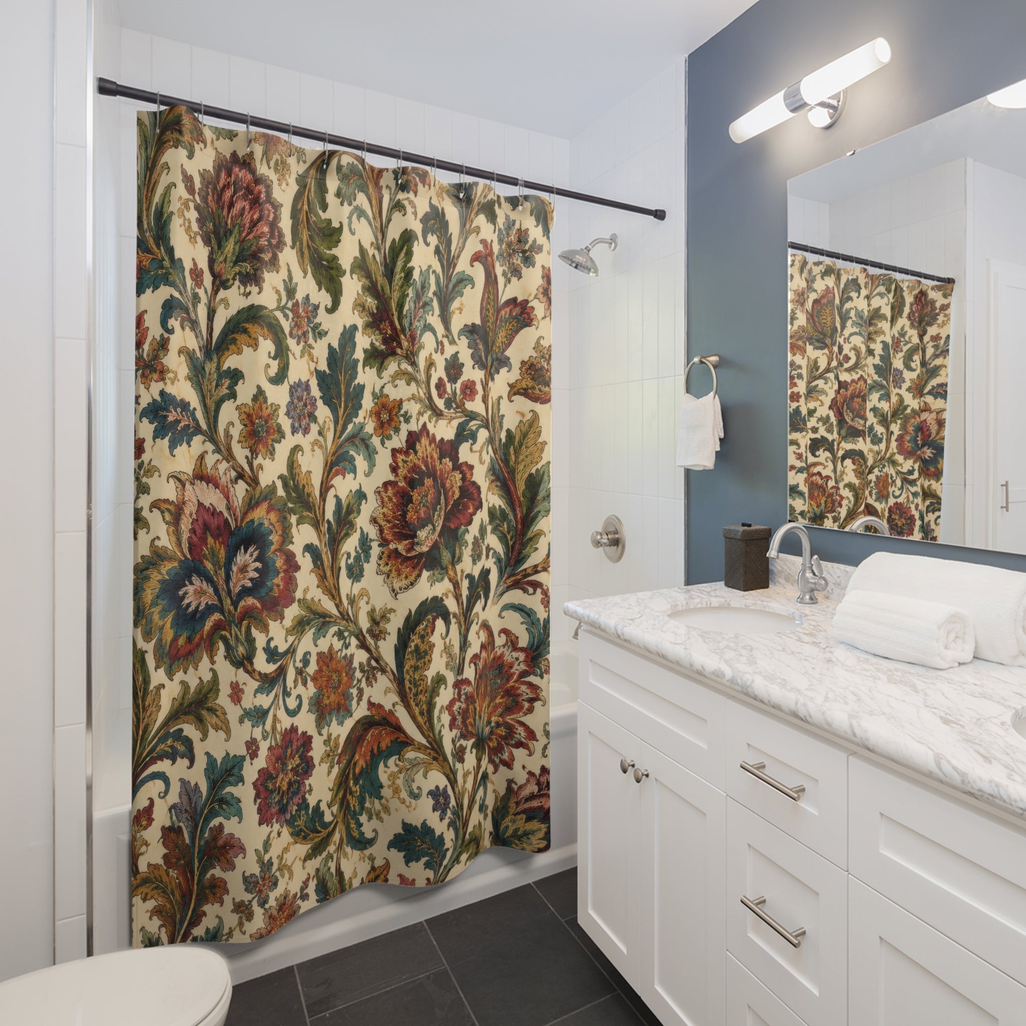 Jacobean Floral Shower Curtain: Vintage Botanical