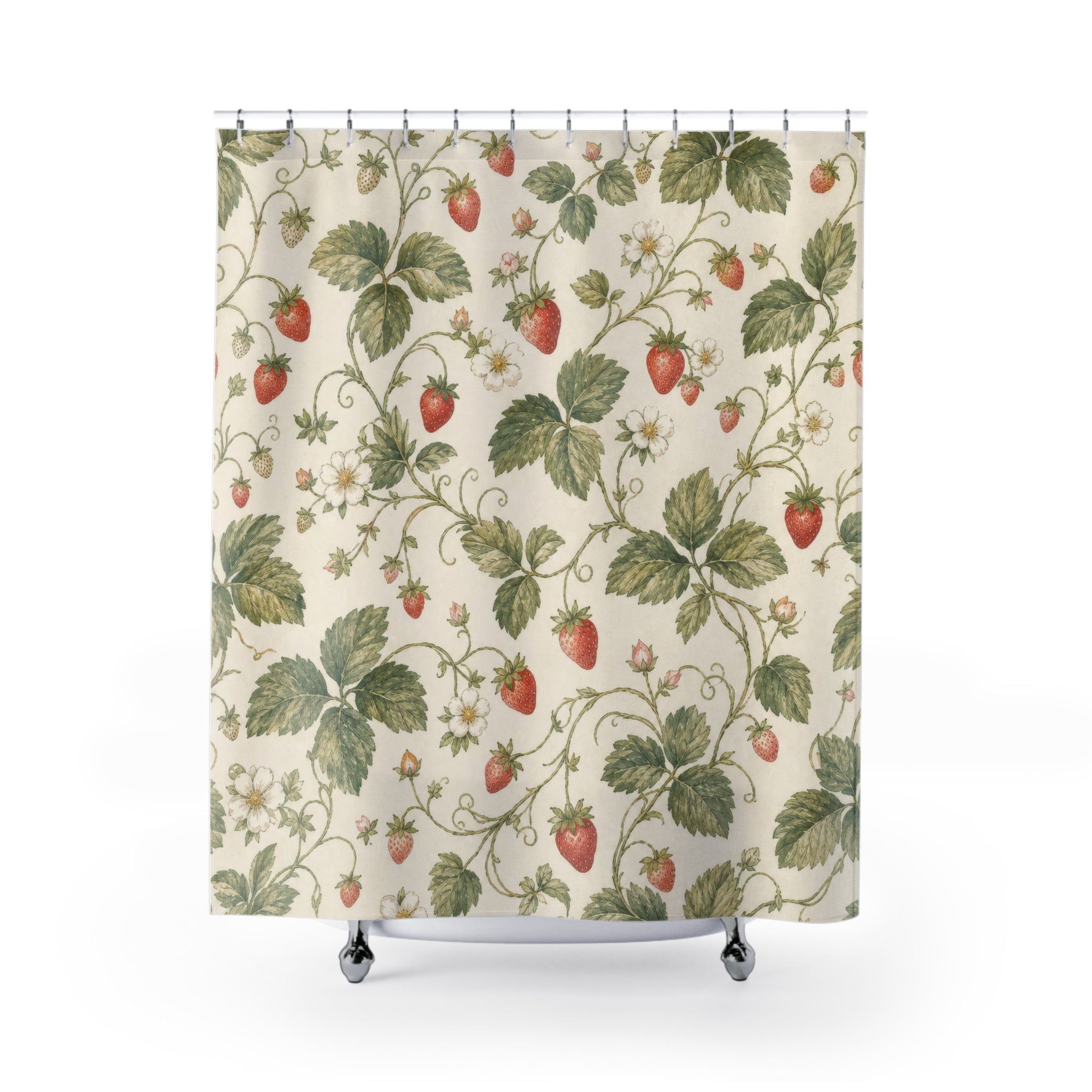 Cottagecore Botanical Strawberry Floral Cottage Beige Shower Curtain