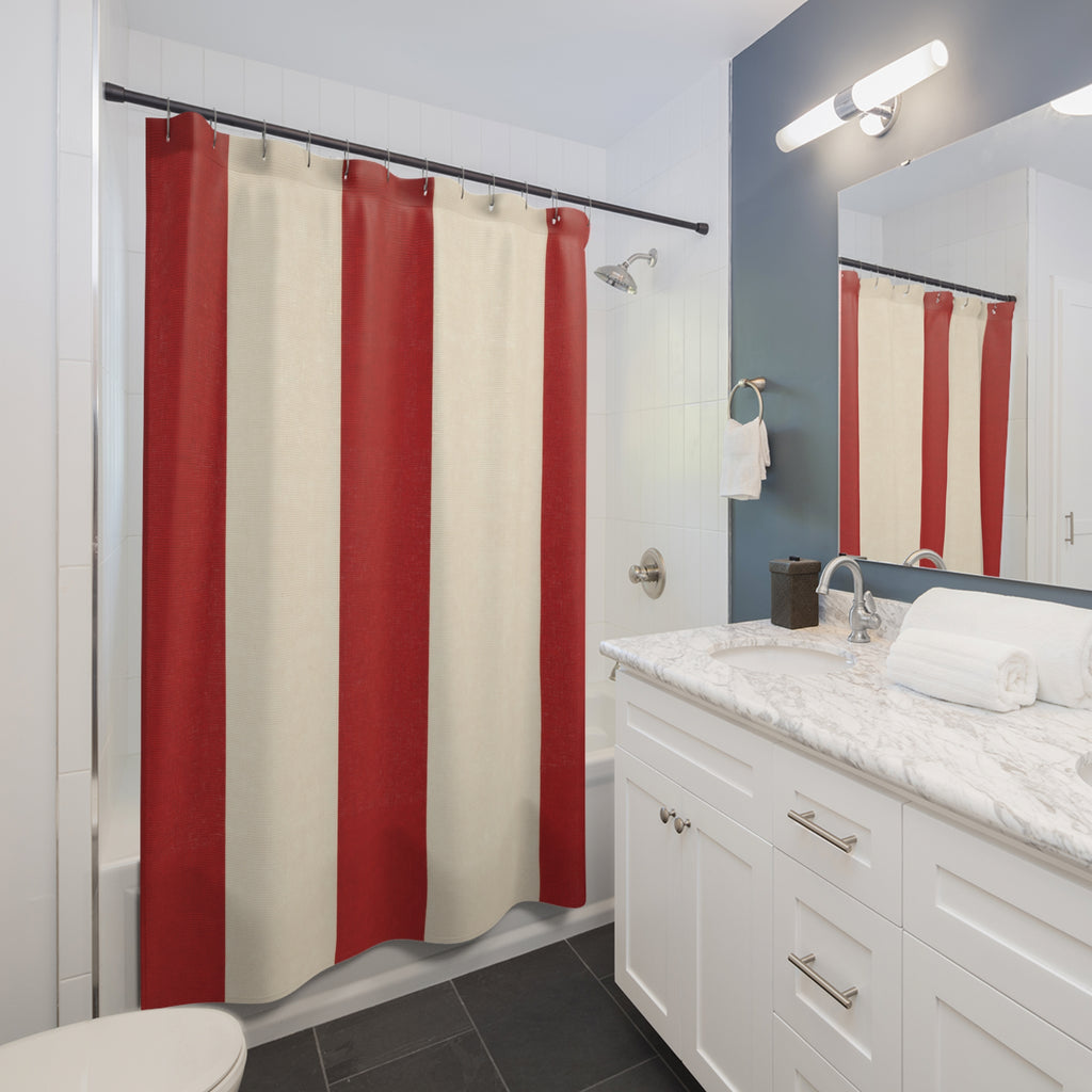 Red and White Cabana Stripe Shower Curtain: Luxury Resort
