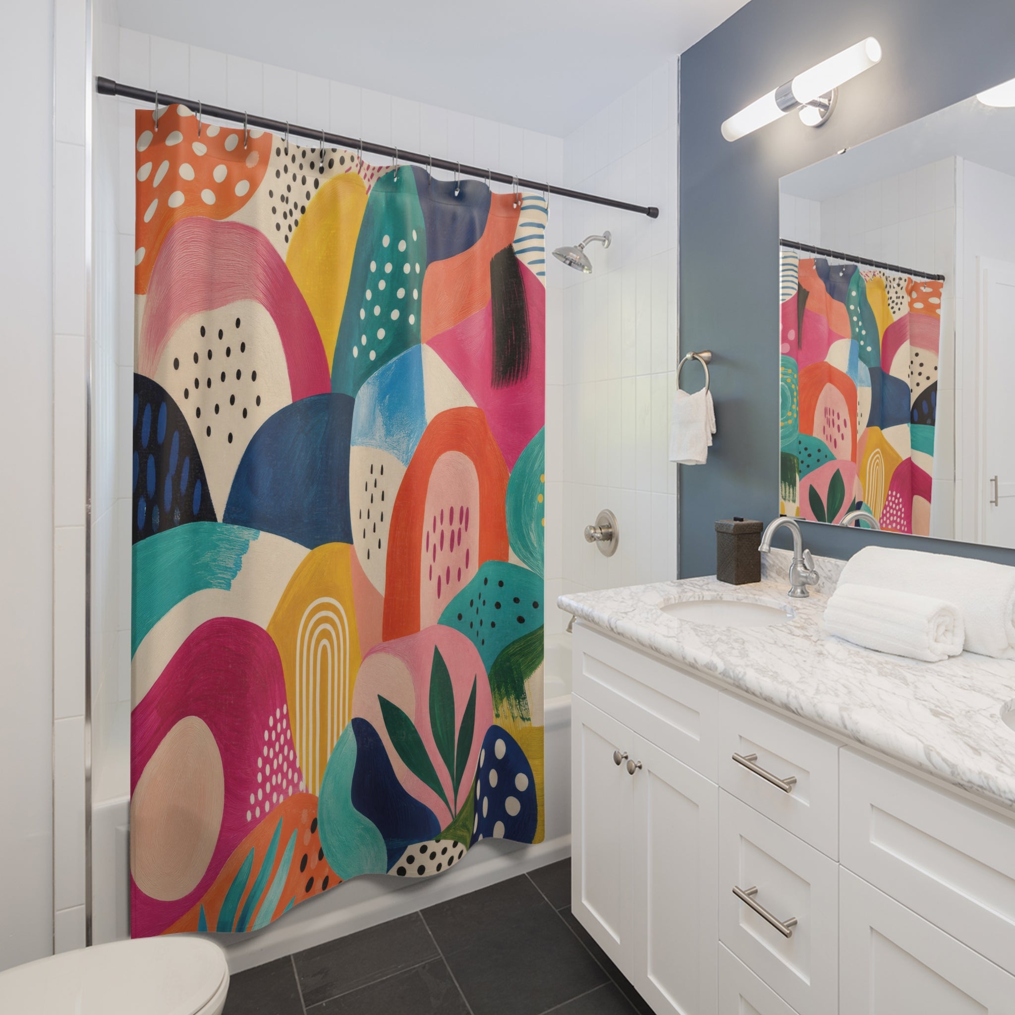 Colorful Shower Curtain: Retro Abstract Pattern