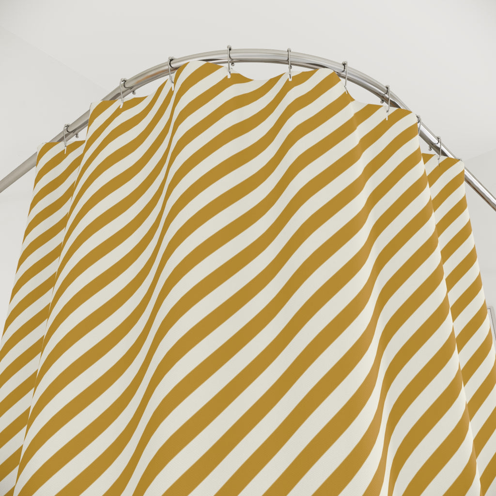 Yellow and White Diagonal Stripe Shower Curtain