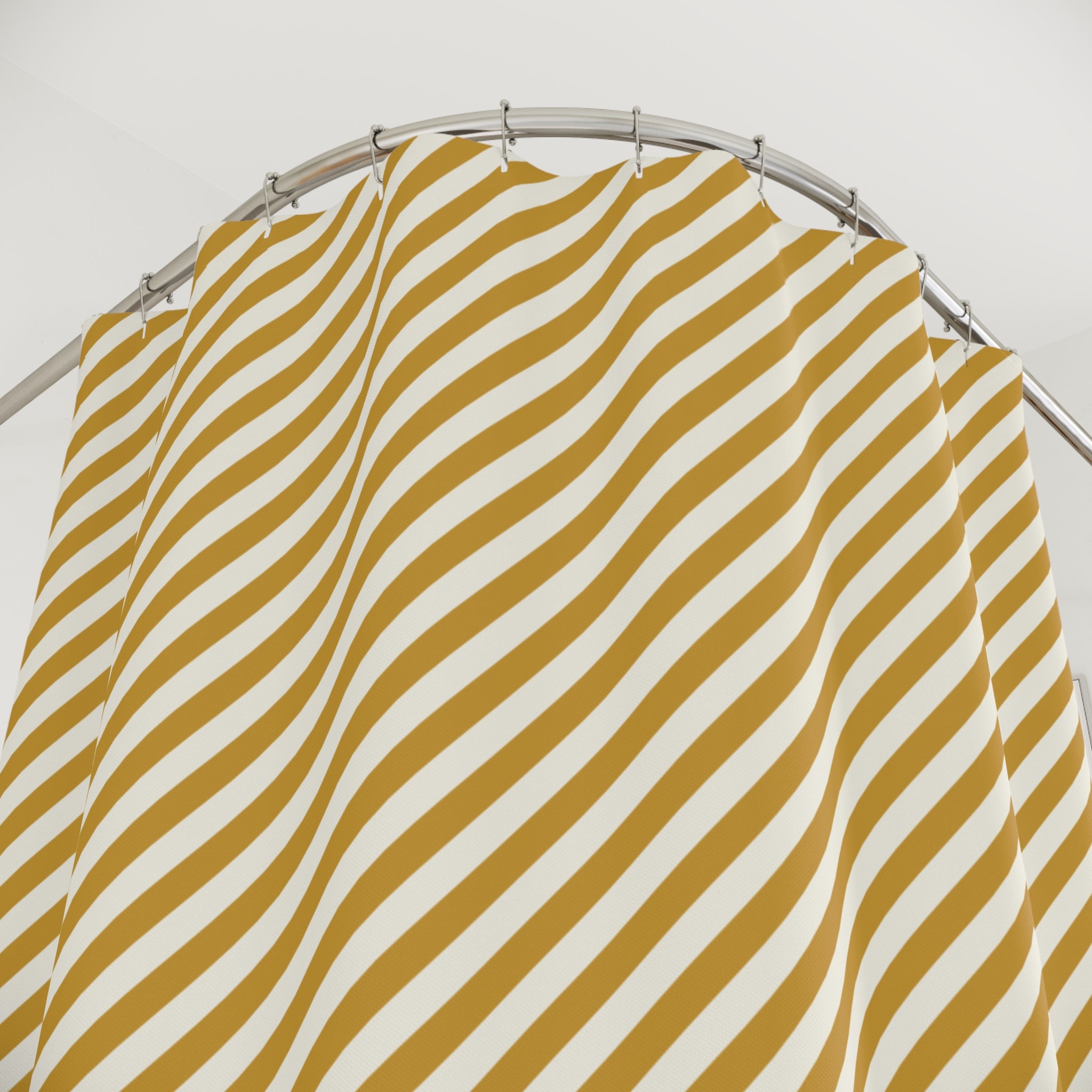 Yellow and White Diagonal Stripe Shower Curtain