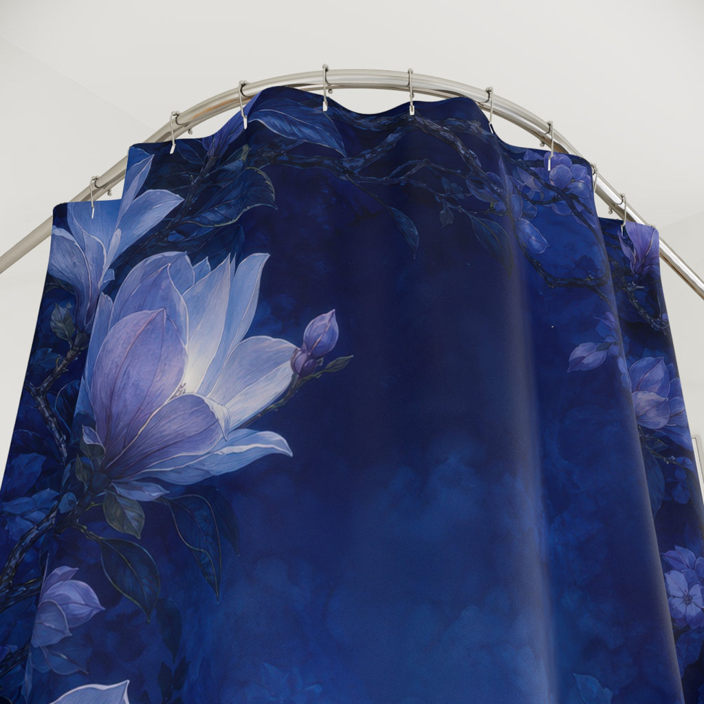 Midnight Magnolia Dark Blue Shower Curtain