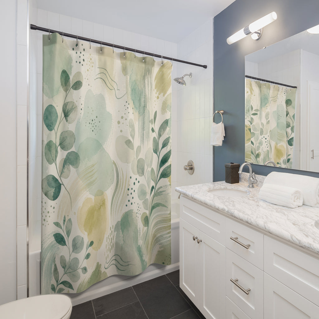Abstract Botanical Green Shower Curtain