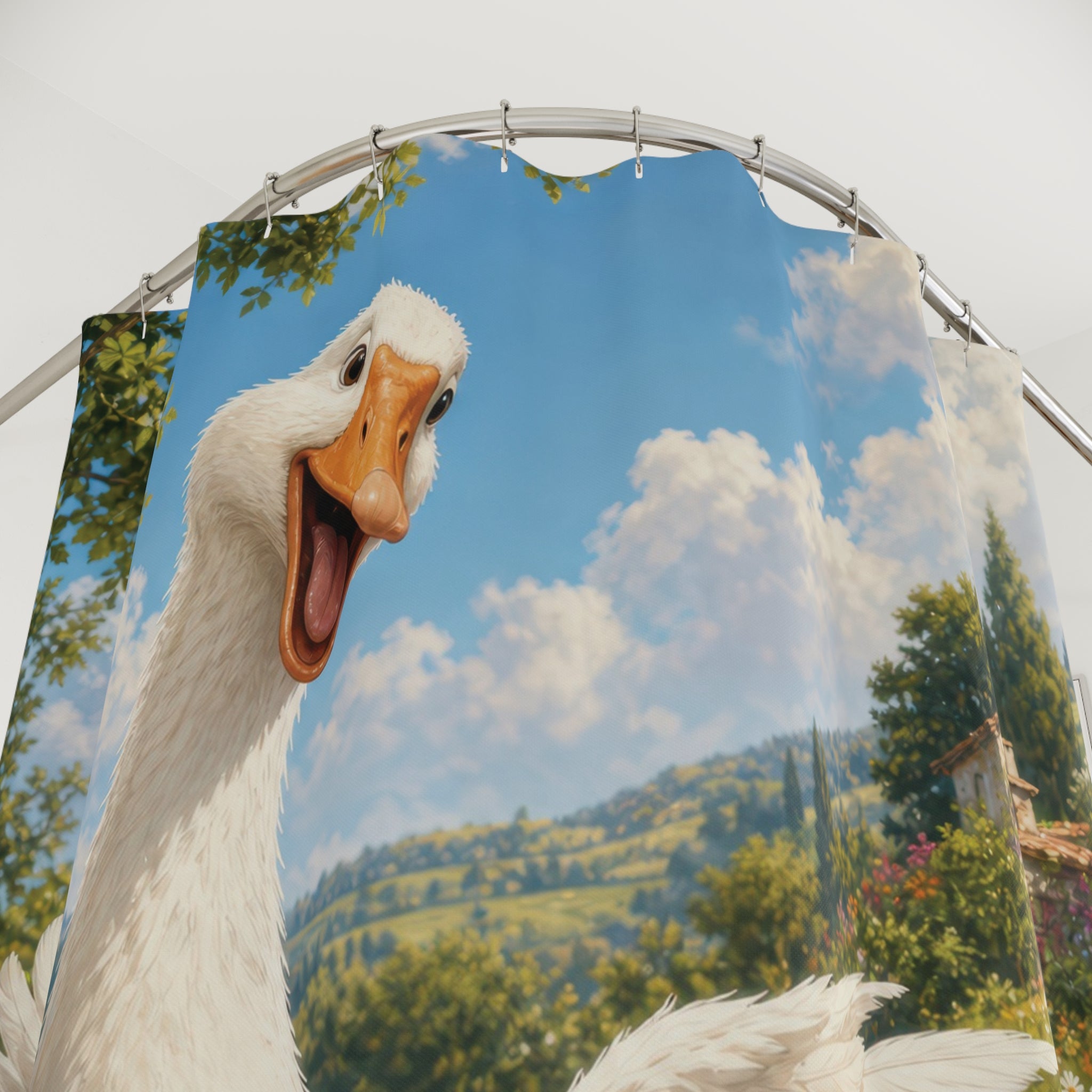 Goose Shower Curtain: Cute Farm Animal Garden