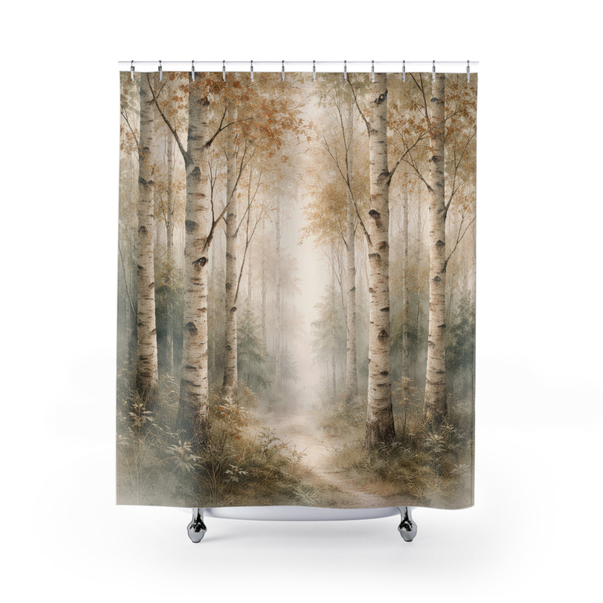 Birch Forest Shower Curtain – Beige and Sage