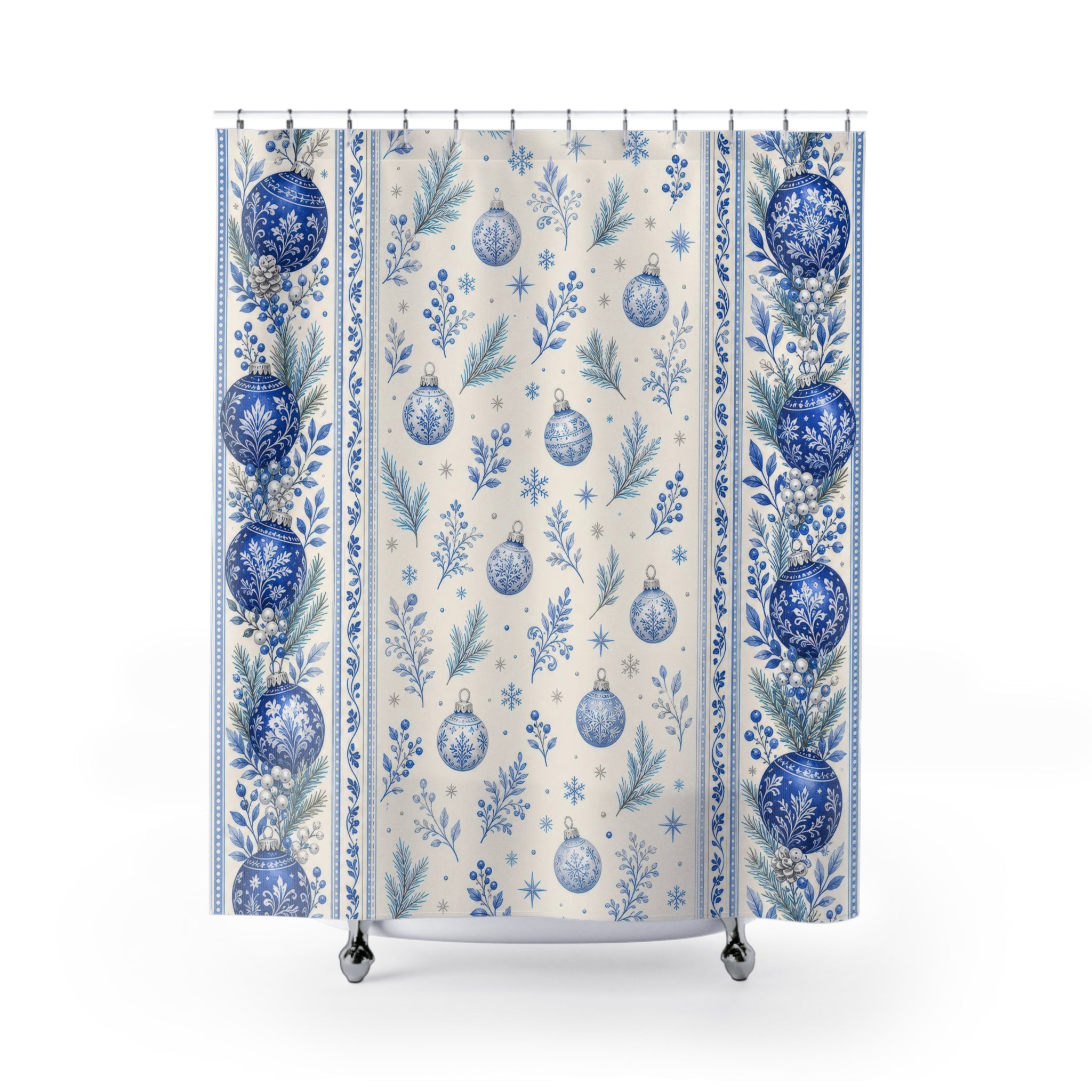 Holiday Ornament Blue Christmas Shower Curtain