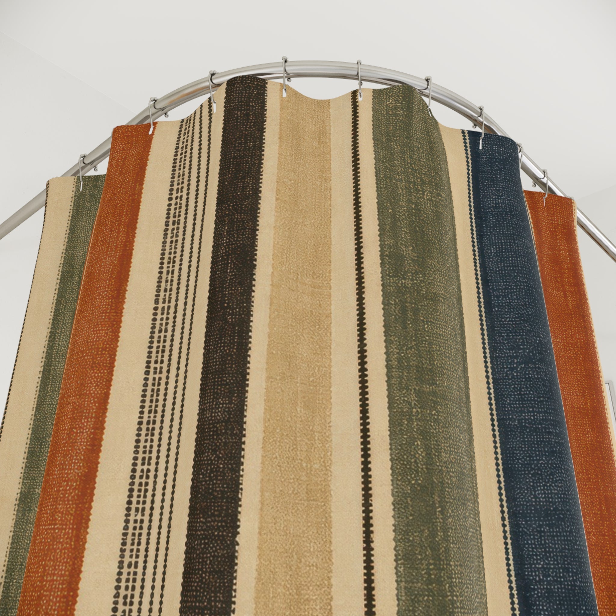 Tan Navy Rust Vintage Stripe Shower Curtain