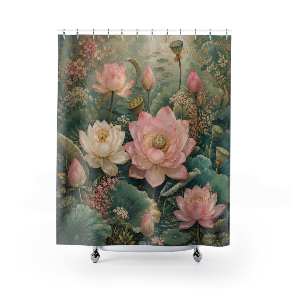 Lotus Flower Pond Shower Curtain