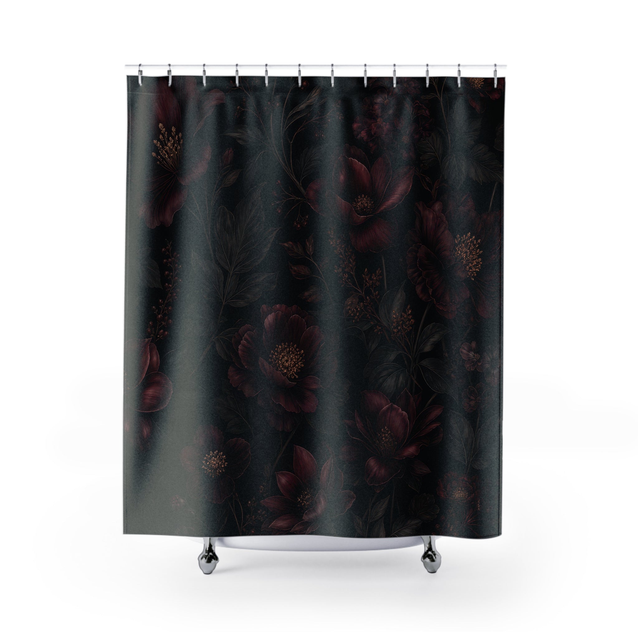 Burgundy Dark Flower Shower Curtain