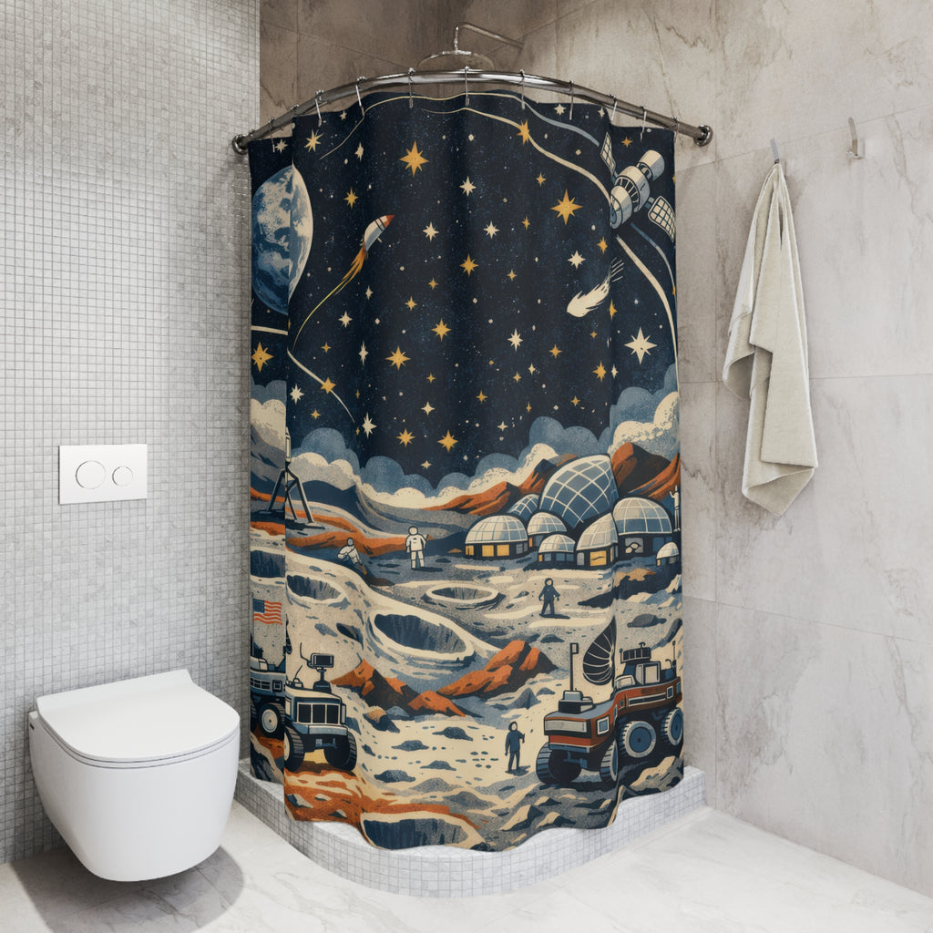 Kids Moon Shower Curtain – Navy Rover Adventure