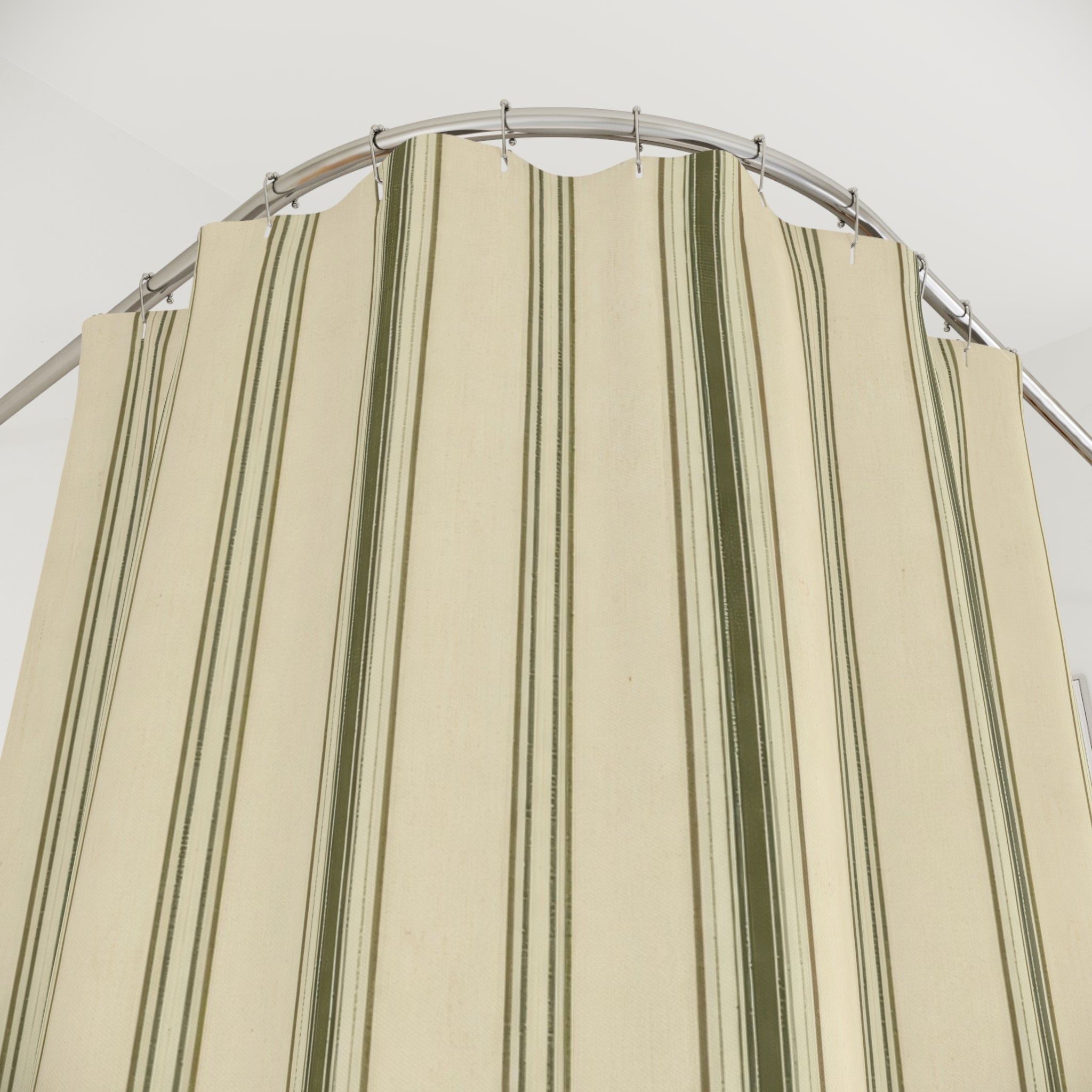 Olive Green Ticking Stripe Shower Curtain