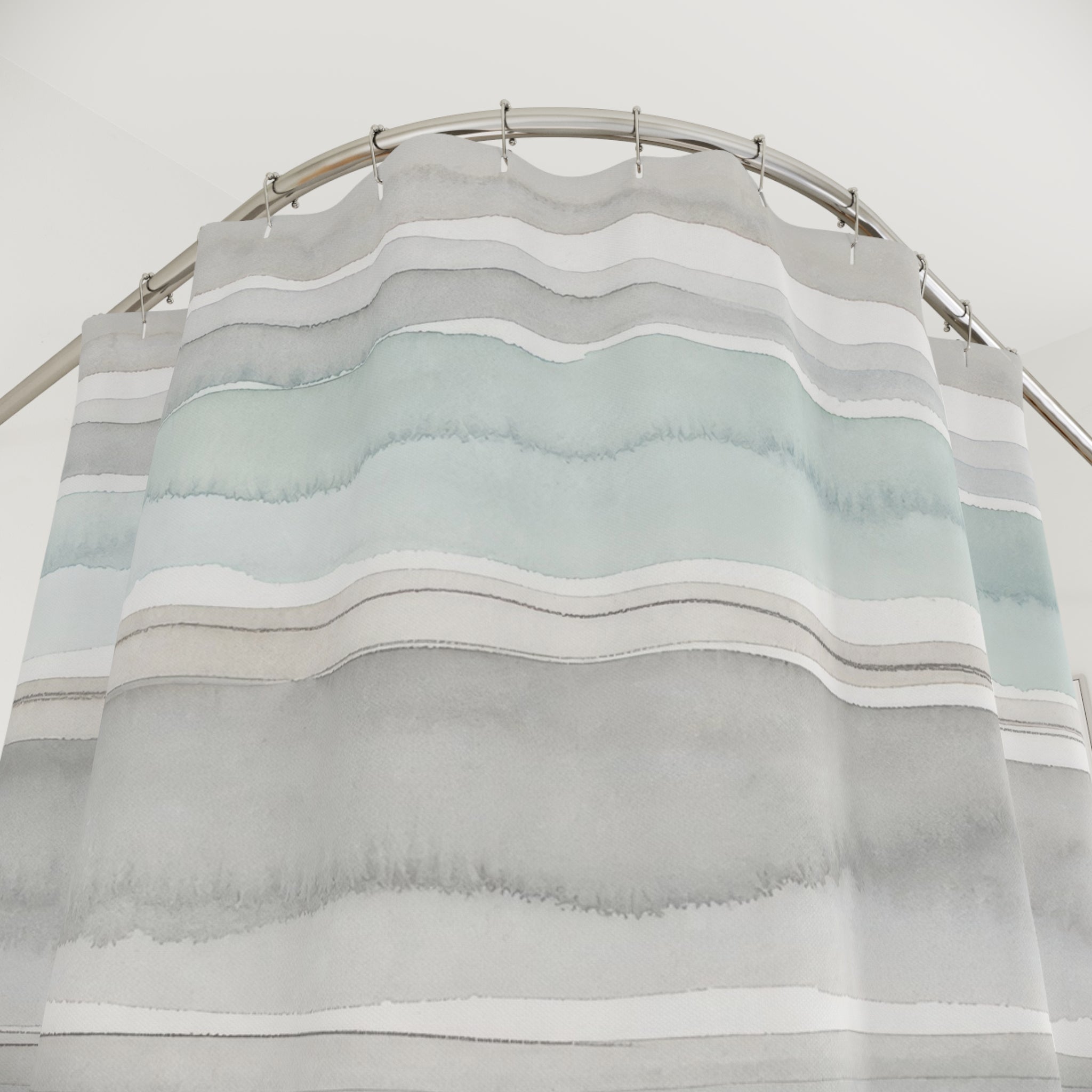 Pale Aqua Gray Watercolor Stripe Shower Curtain
