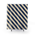 Navy Blue Cream Diagonal Stripe Shower Curtain