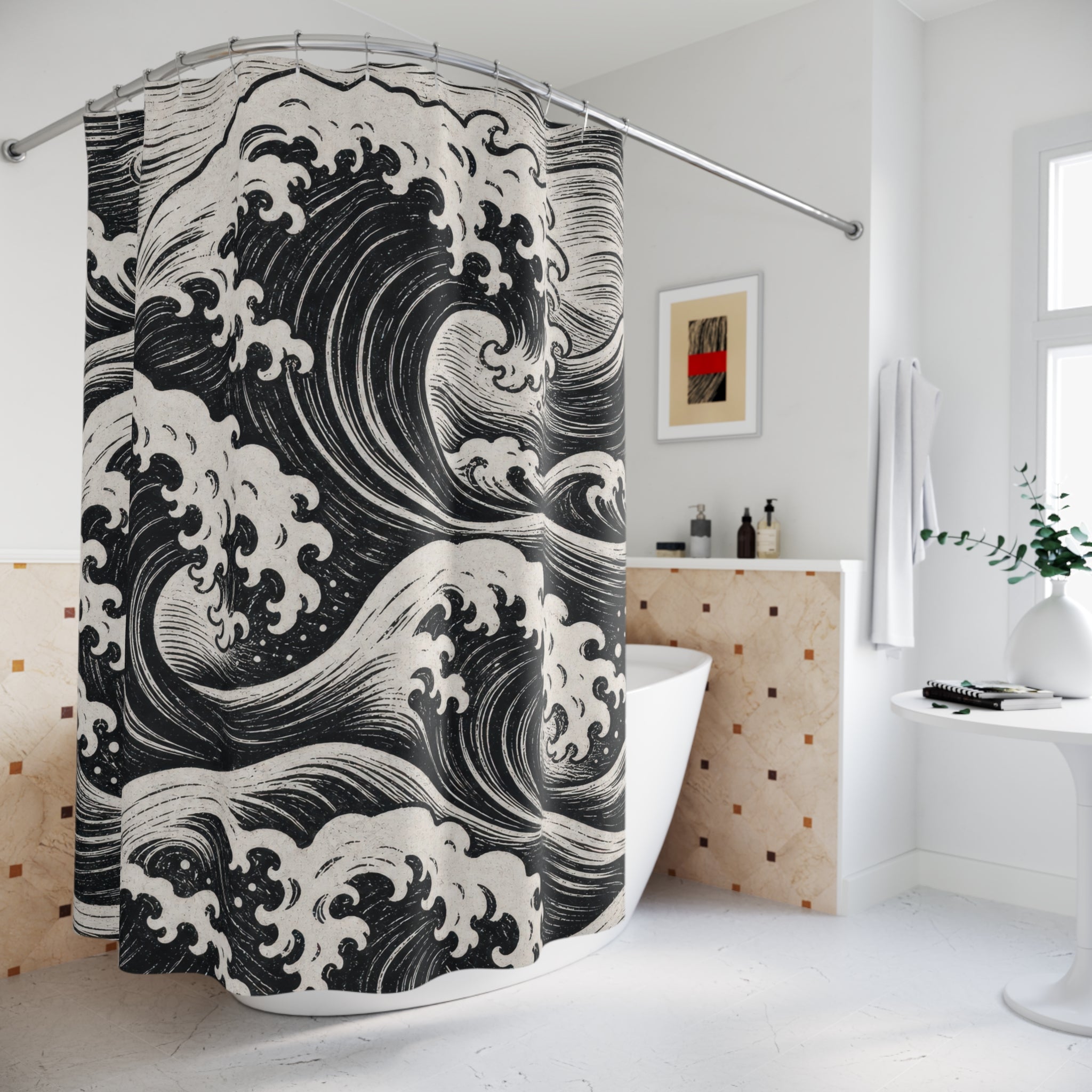 Black White Ocean Shower Curtain