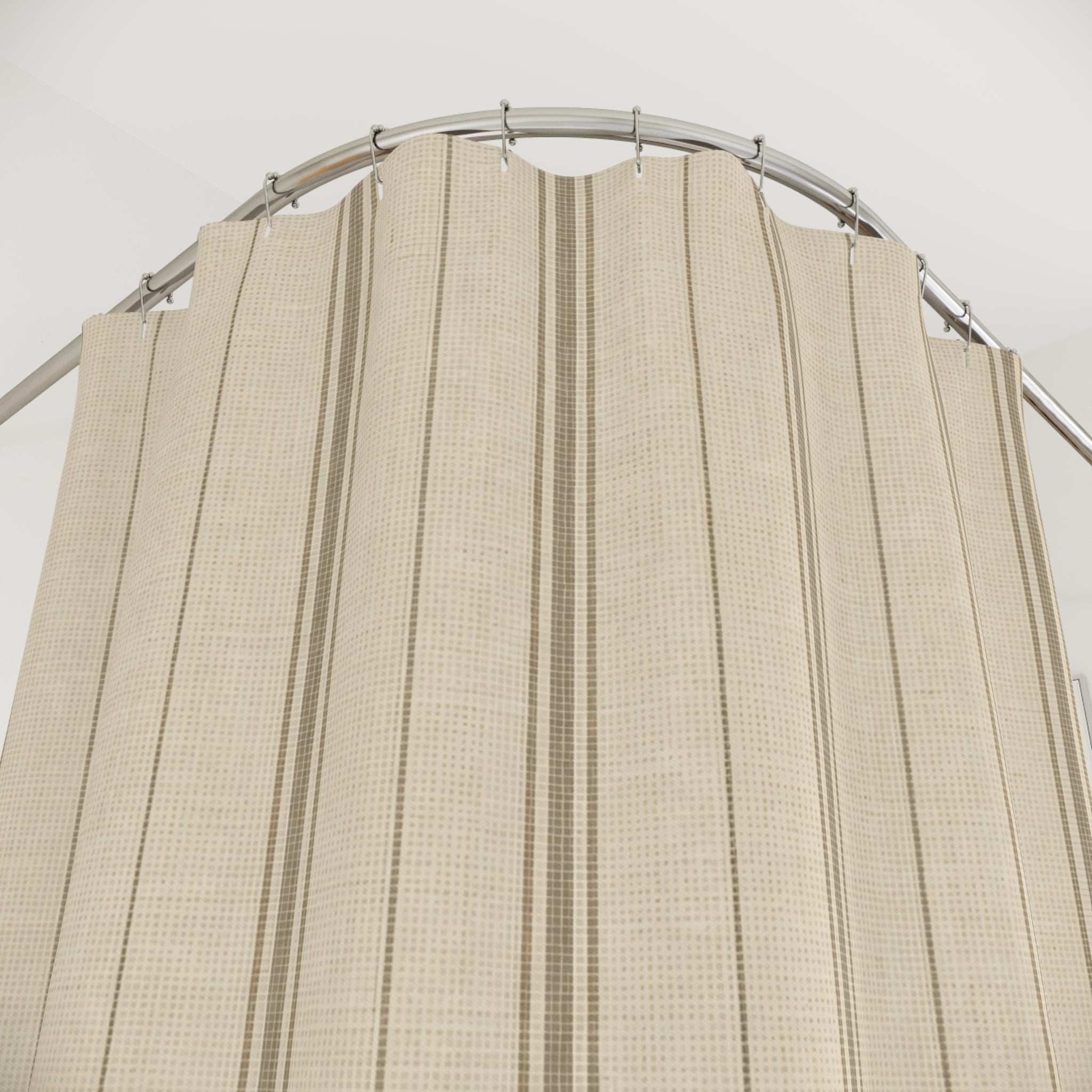 Beige Ticking Stripe Shower Curtain