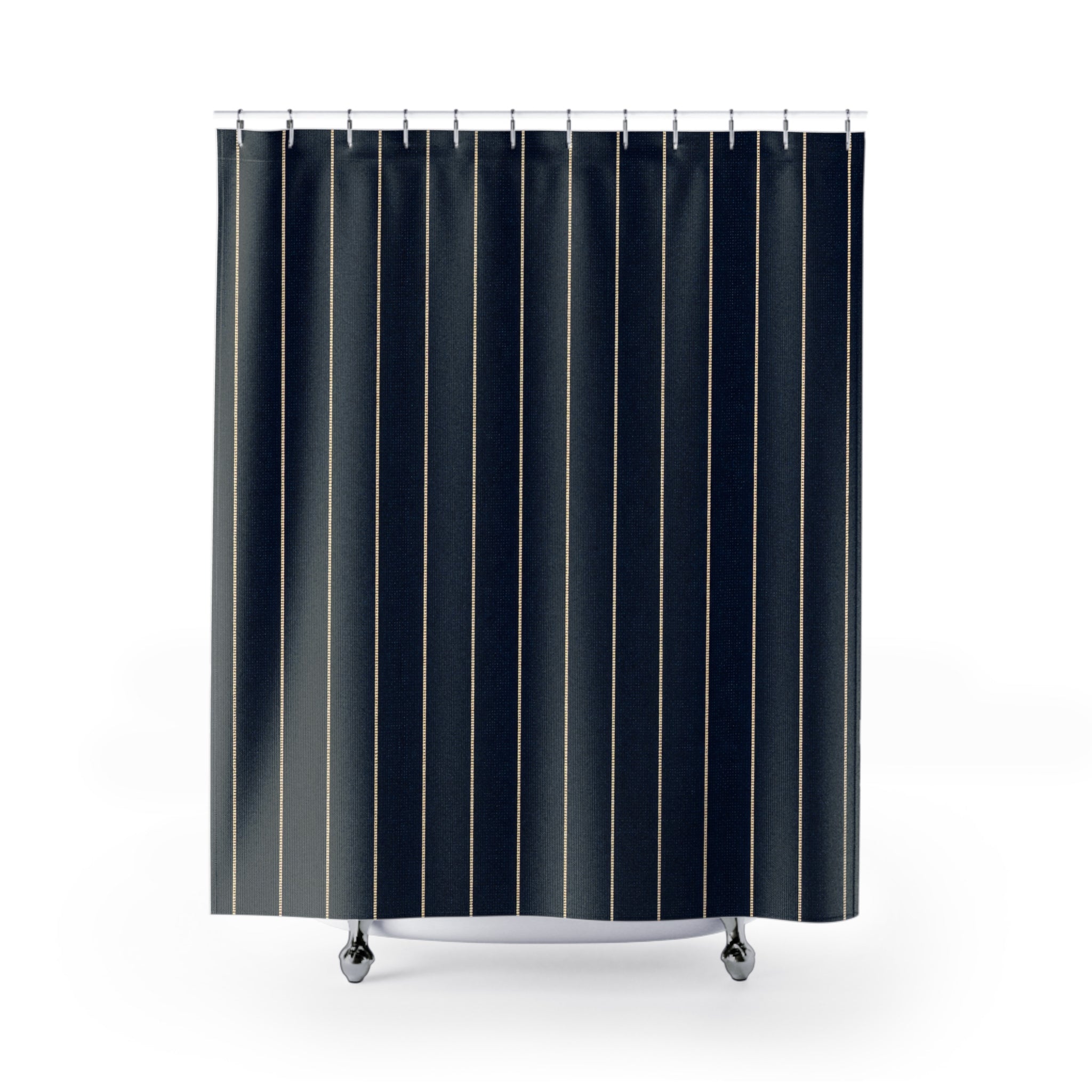 Dark Navy Blue Tan Pinstripe Shower Curtain