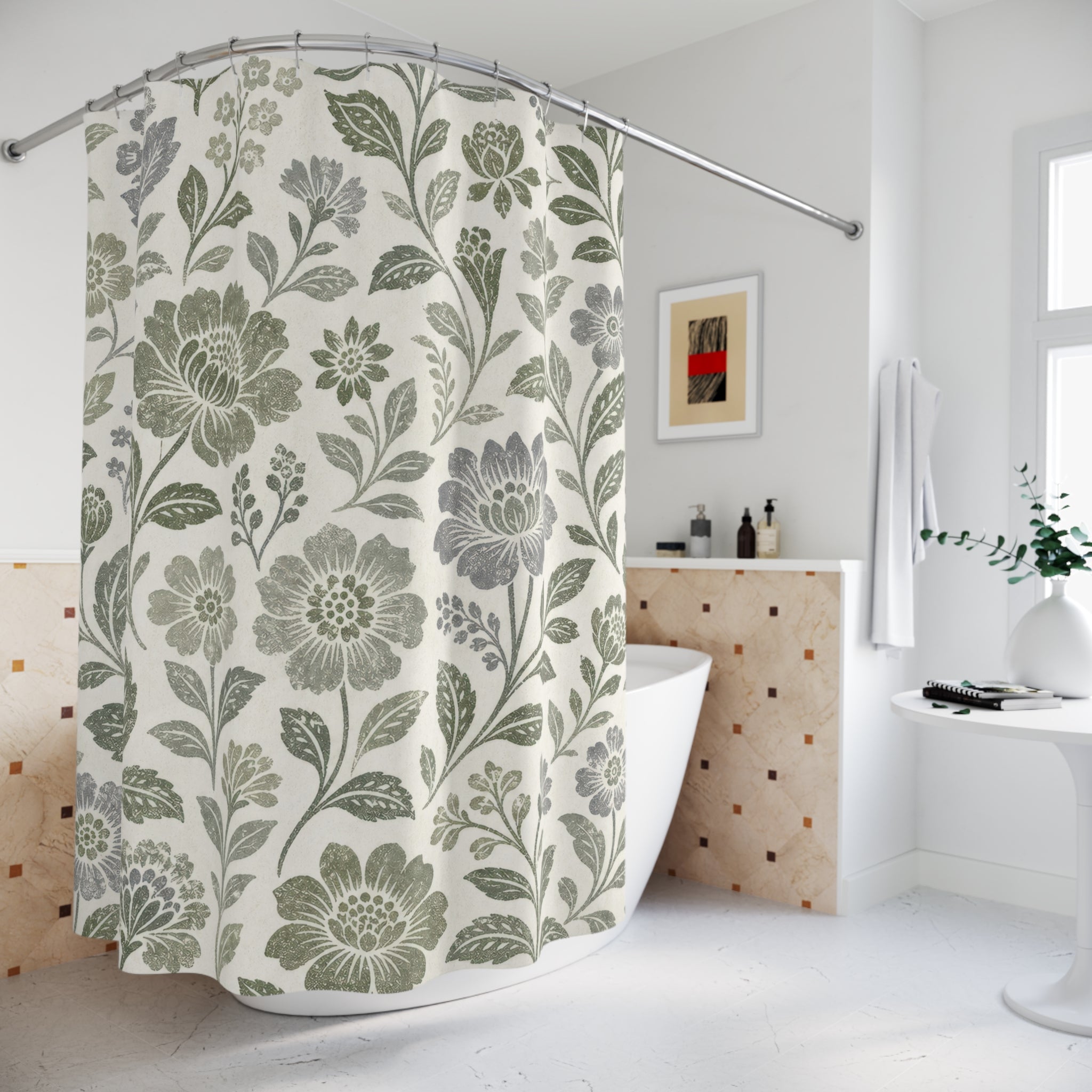 Green Floral Shower Curtain
