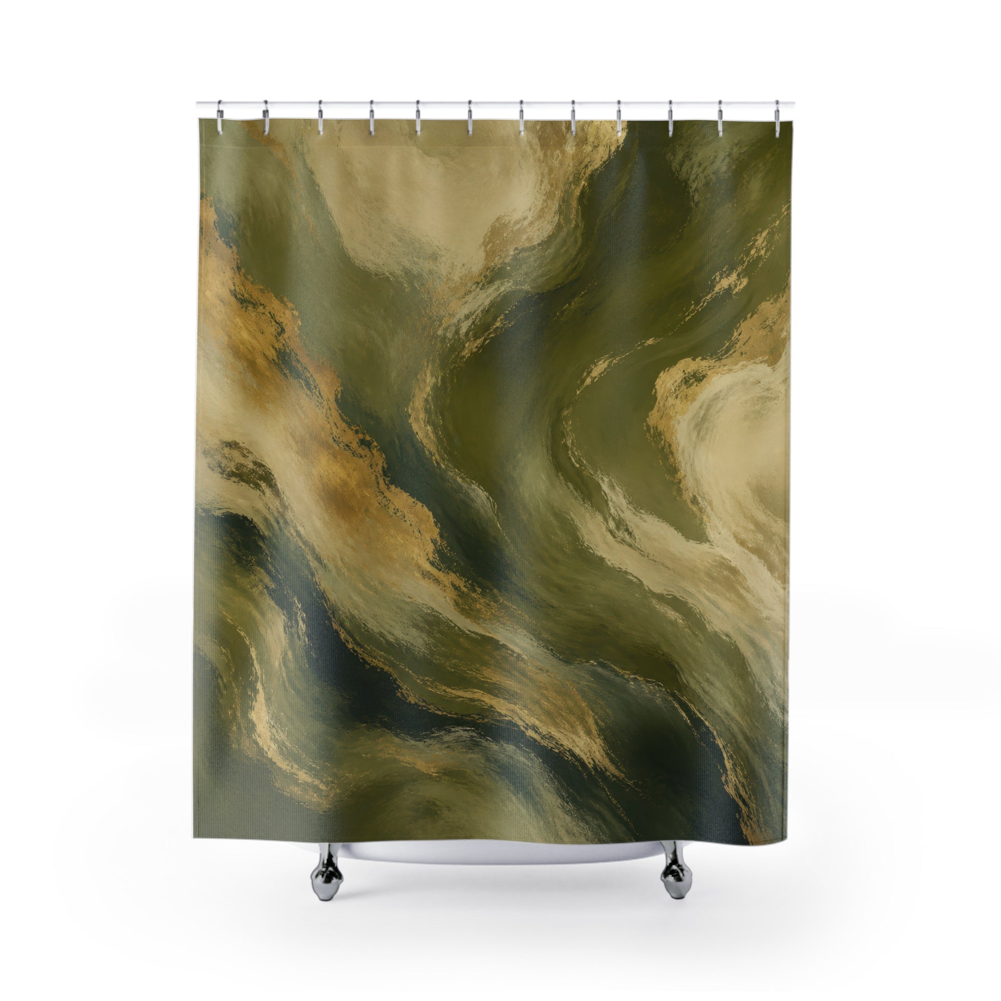 Olive River Current Abstract Shower Curtain