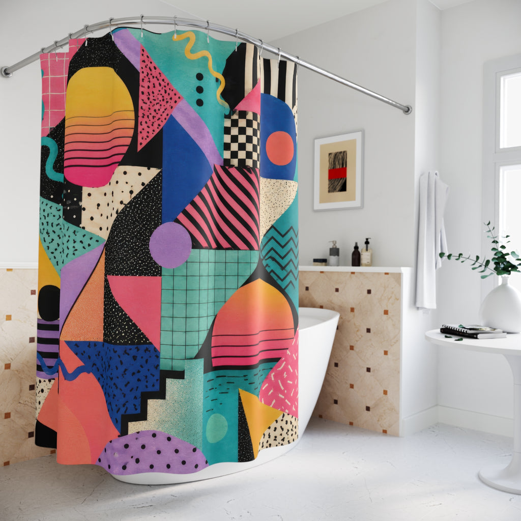 80s Shower Curtain: Memphis Geometry